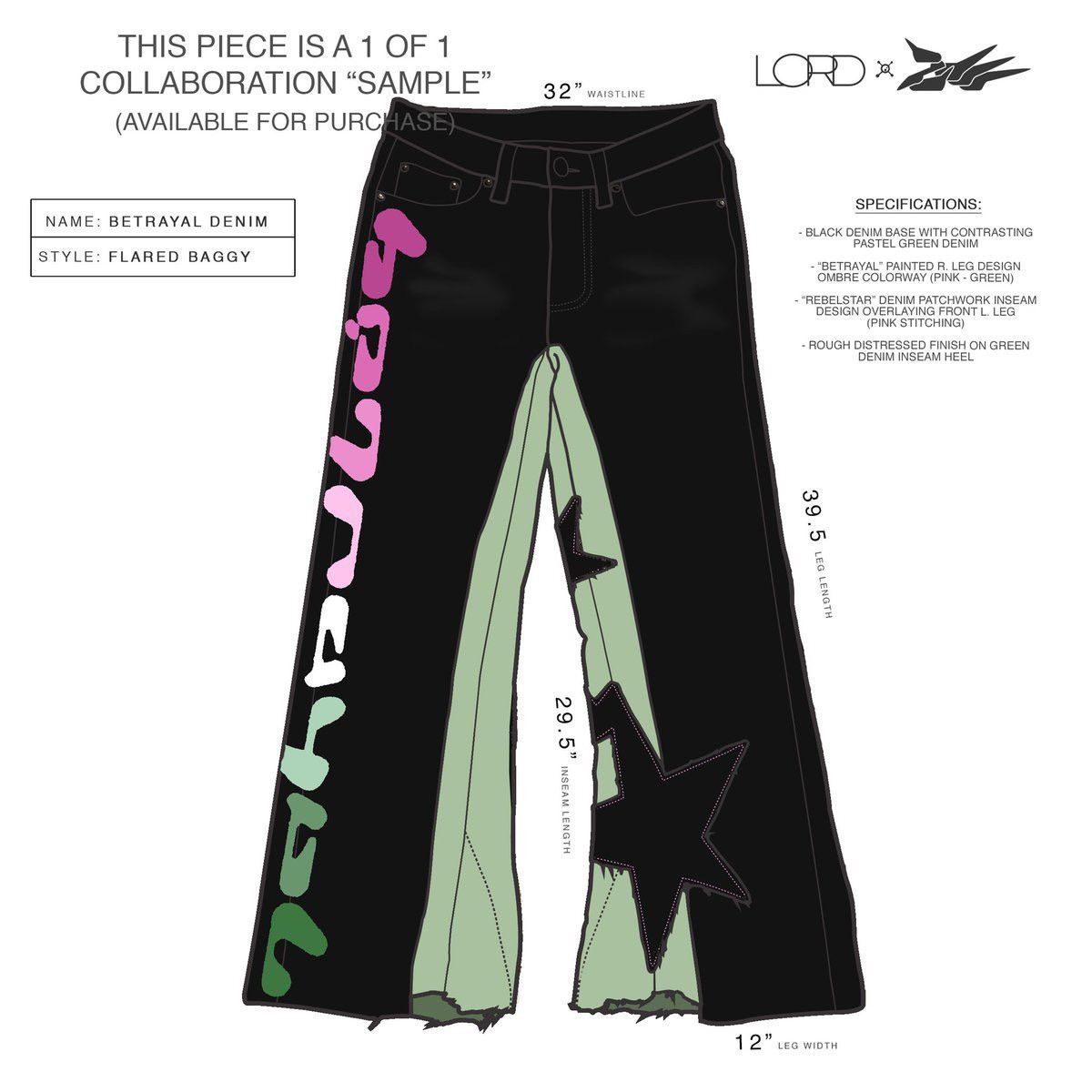 Other LORD x LVL5 1/1 Betrayal Denim “Sample” Flared Baggy Jeans Size US 32 / EU 48 - 2 Thumbnail