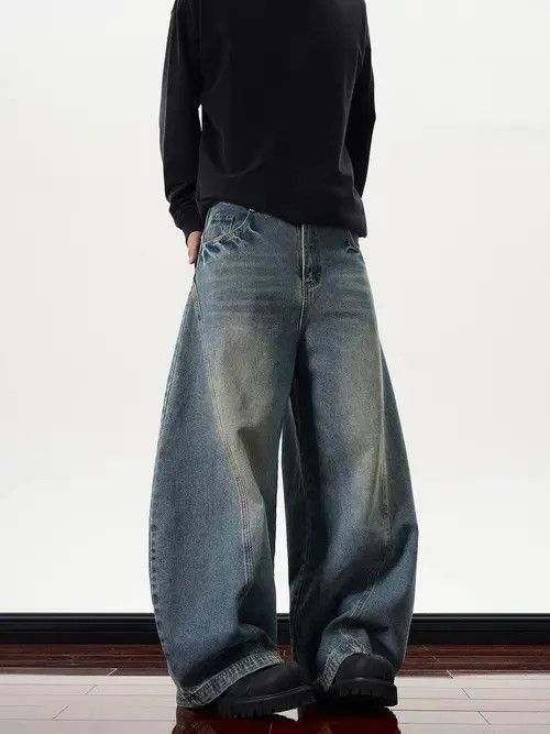 Japanese Brand VIBE Retro cut curved knife high street jeans Size US 33 - 5 Thumbnail