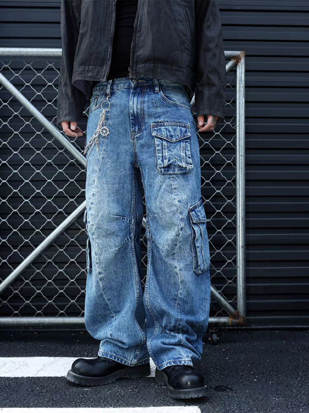 Jean xtl vintage washed retro loose baggy hiphop cargo jeans Size US 32 / EU 48 - 1 Thumbnail