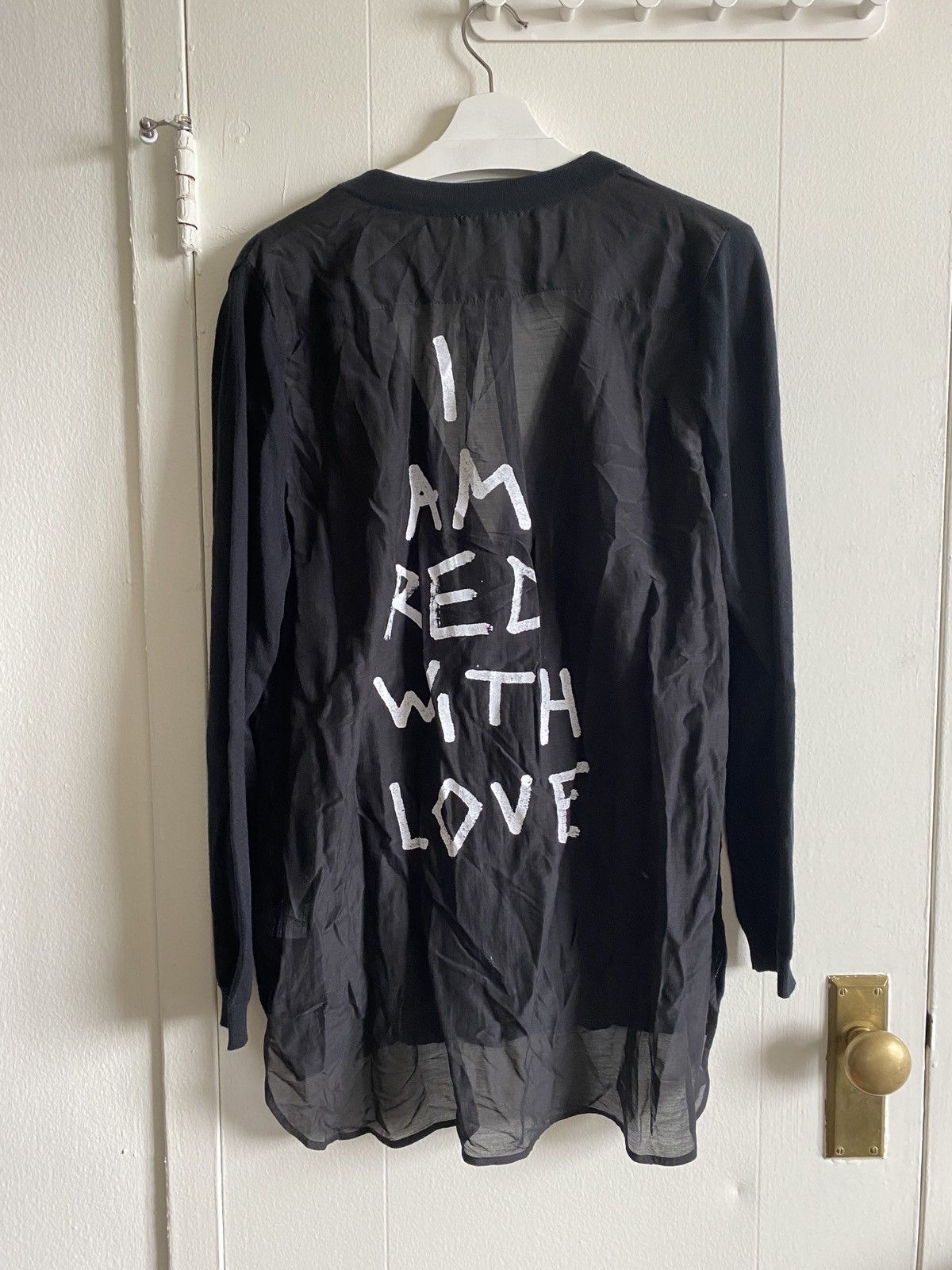 image of Ann Demeulemeester I Am Red With Love Cardigan Sweater in Black, Men's (Size Medium)