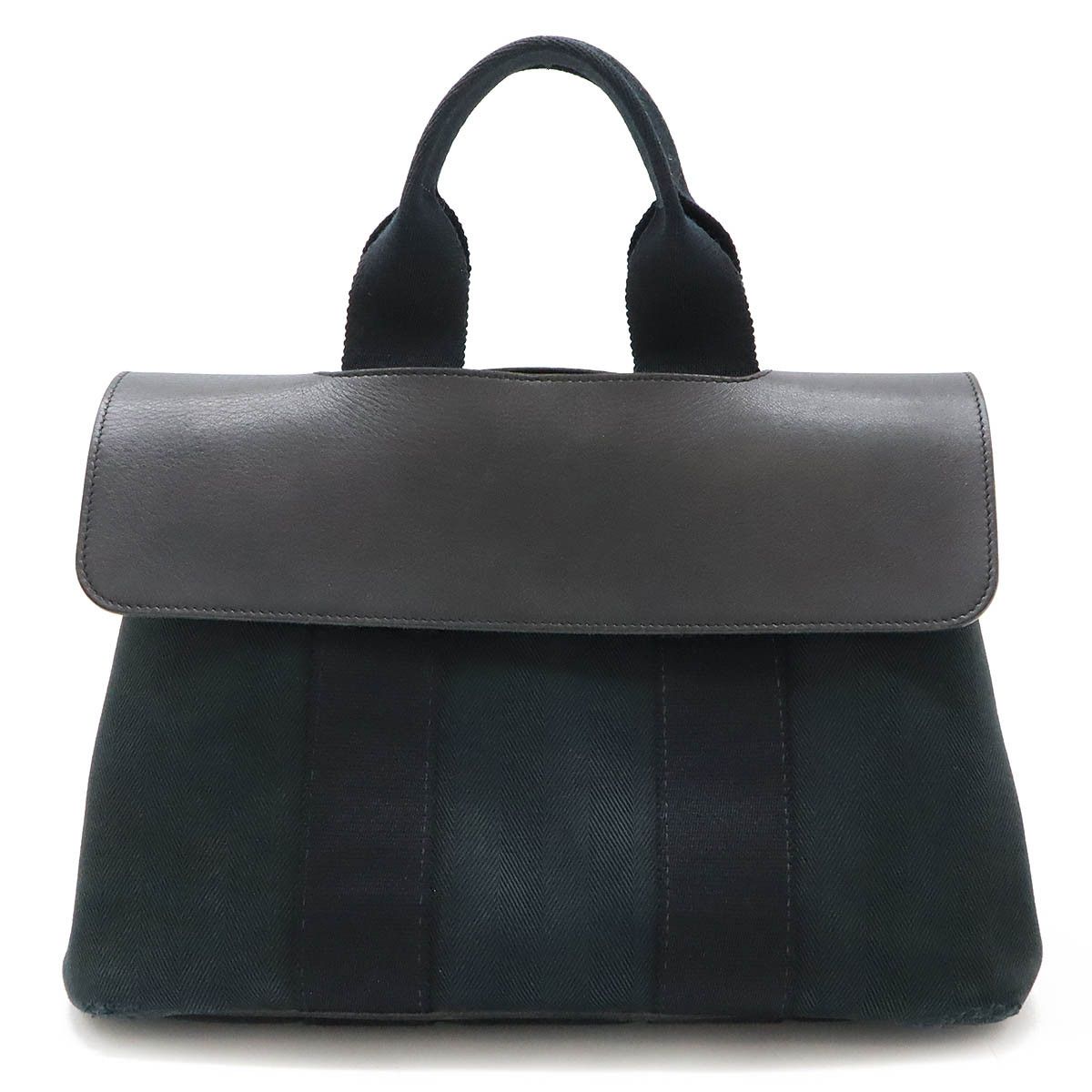 Hermes Hermes Hermes Valparaiso PM Tote Bag Toile Chevron Leather Black Canvas Tote Bag in Good Condition Size ONE SIZE - 1 Thumbnail