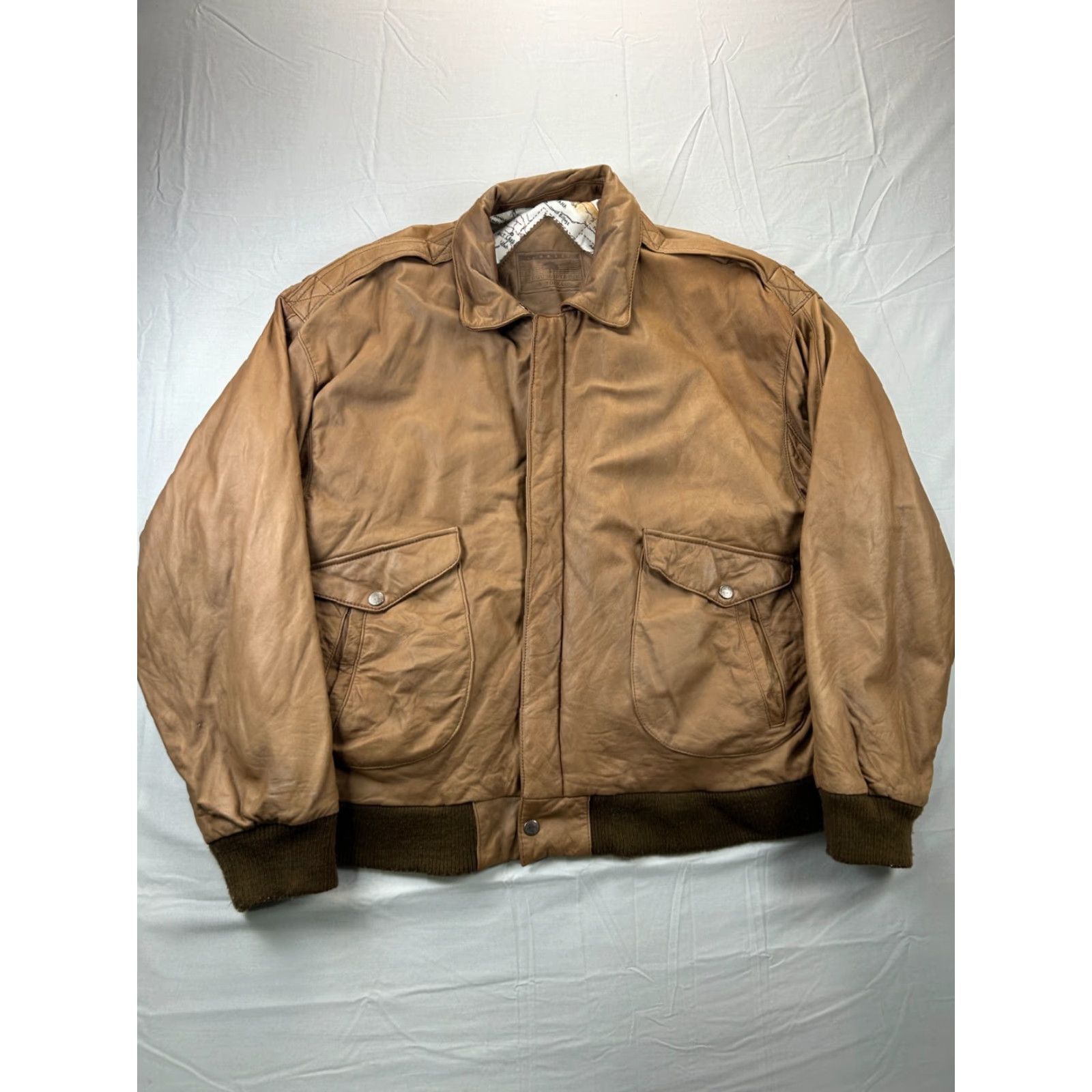 Roundtree & Yorke VINTAGE Roundtree & Yorke Jacket Mens XL Brown Leather Bomber Snap Flight Size US XL / EU 56 / 4 - 4 Thumbnail