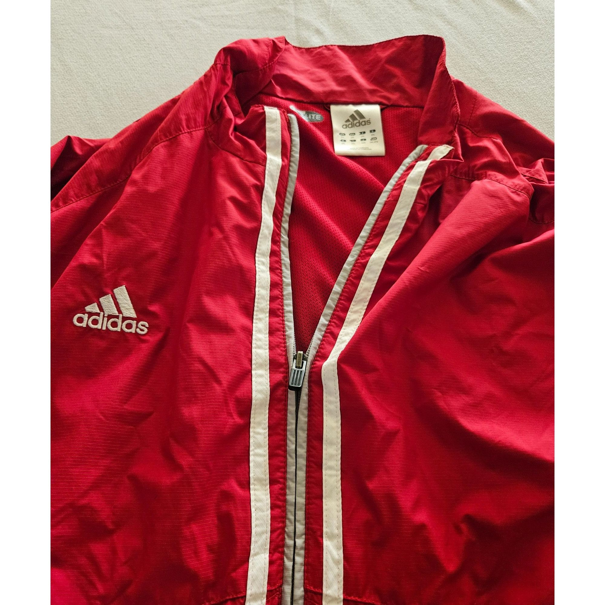 Adidas Adidas Climalite 3 Stripe Red White Full Zip Track Jacket Me Size US XL / EU 56 / 4 - 1 Thumbnail