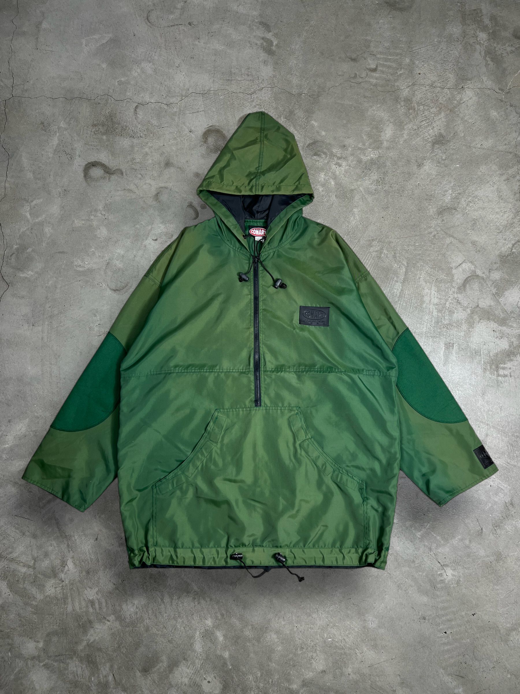 image of Rap Tees x Vintage 90's Conart Illweather Wear Nylon Hoodie (L) Jk367 in Faded Green (Size Large)