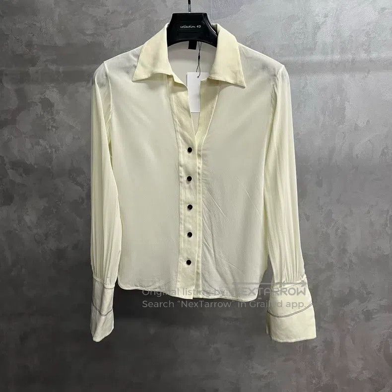 Louis Vuitton Off-white Mulberry Silk Lapel Casual Long Sl