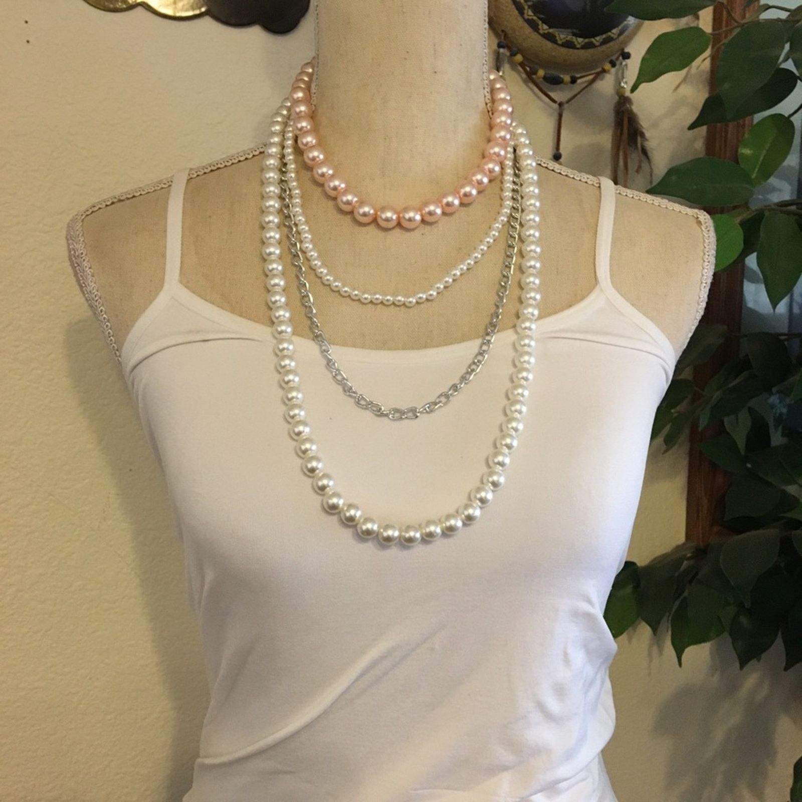 Jewelry Multi strand layered faux pearls chain necklace Size ONE SIZE - 3 Thumbnail