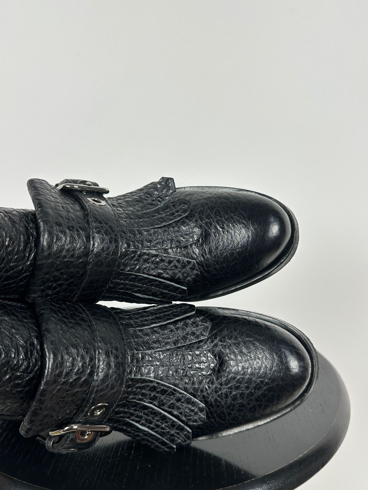 Prada Prada Black Leather Buckle Fringe Chelsea Ankle Boots Size US 6.5 / IT 36.5 - 22 Thumbnail