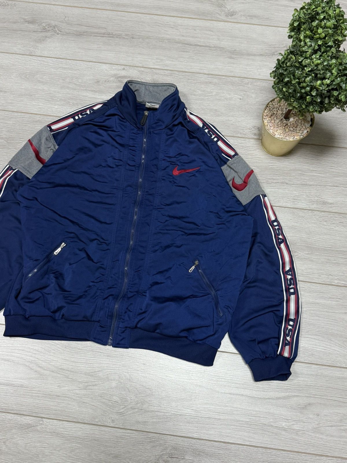 Vintage Nike USA 90s vintage track jacket big swoosh monogram Size US XL / EU 56 / 4 - 2 Thumbnail