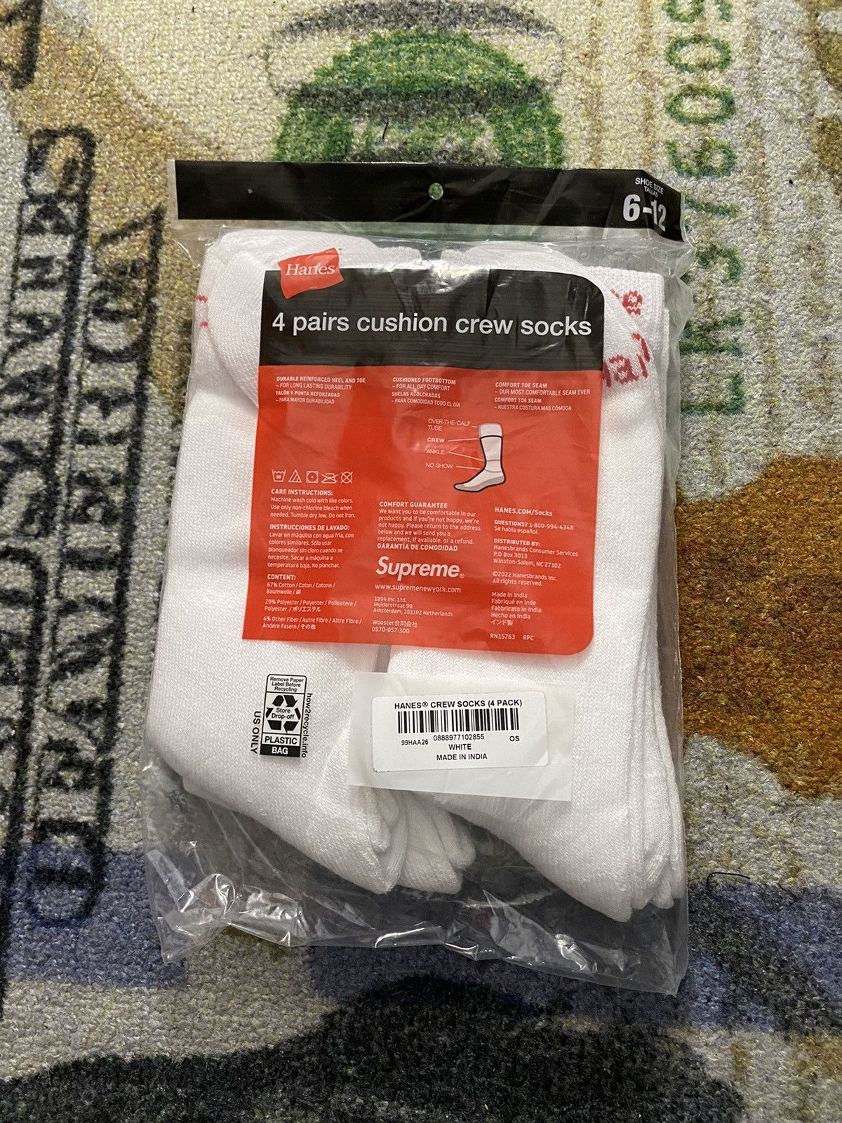Hanes × Supreme Supreme Hanes Socks (4 Pairs / Pack) Size ONE SIZE - 2 Thumbnail