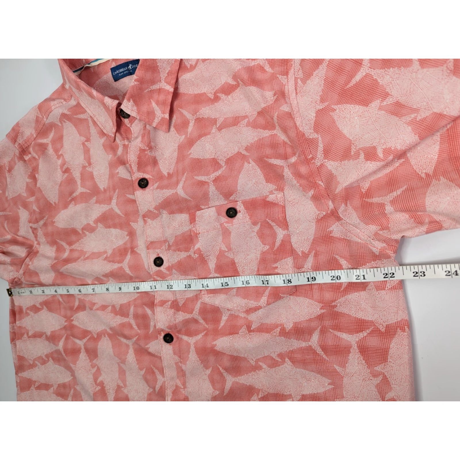 Pinko Caribbean Joe Button-Up Shirt Coral Pink Hawaiian Tropical Short Sleeve M Men's Beach Vacation Aloha Floral Pattern Easy Care Lightweight Wool? Size US M / EU 48-50 / 2 - 4 Thumbnail