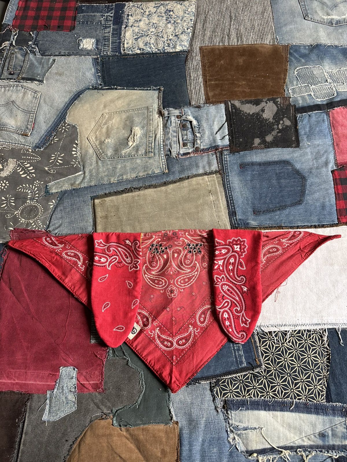 Handmade Custom Made Distressed Boro Paisley Masked Bandana Size ONE SIZE - 13 Thumbnail