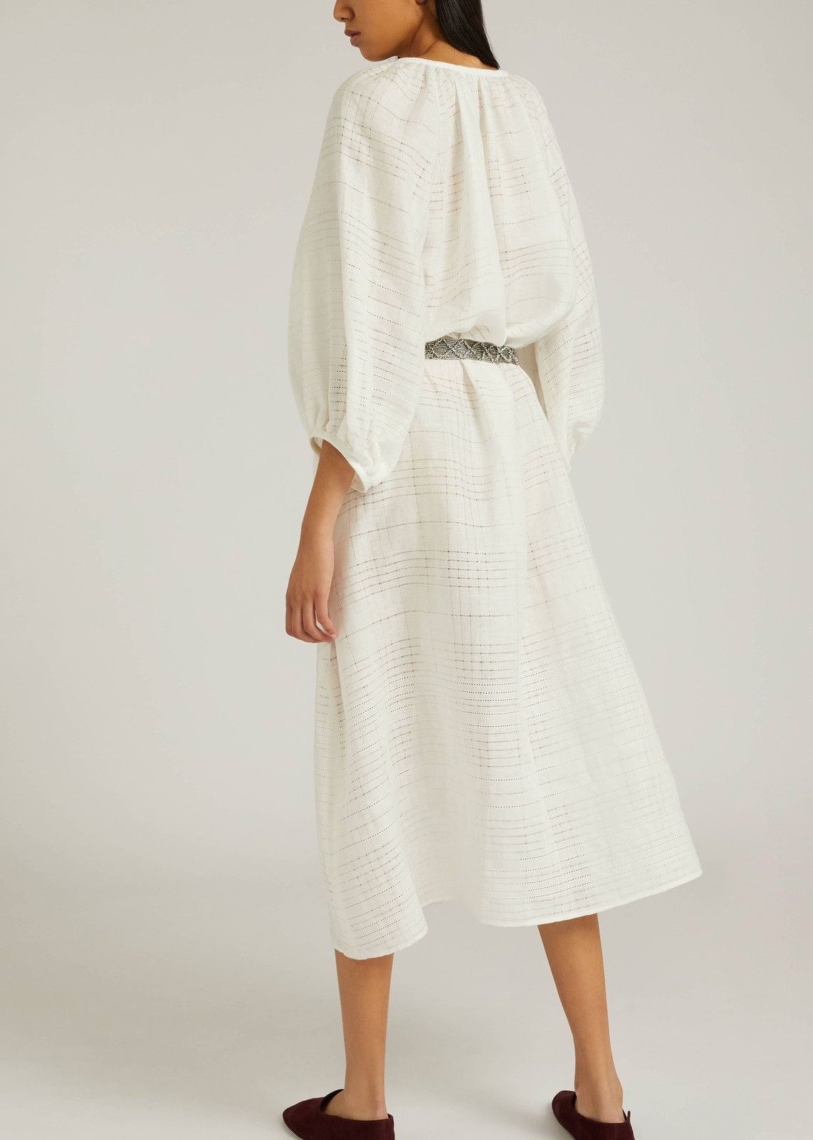 Loro Piana o1srvl11e0824 Medea Needle Midi Dress in White Size L / US 10 / IT 46 - 3 Thumbnail