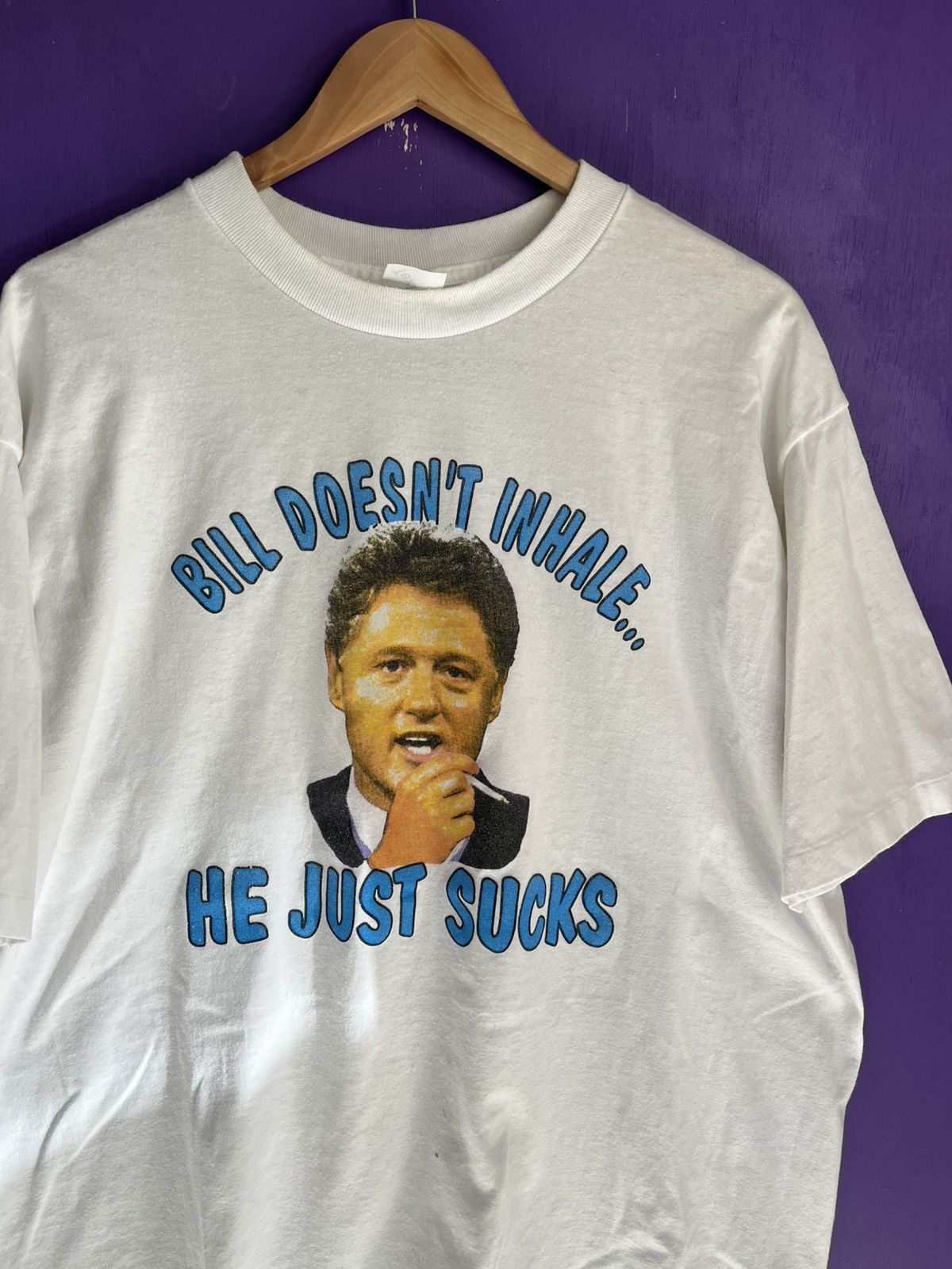 Vintage Vintage 90s Bill Clinton he just sucks t-shirt Size US XL / EU 56 / 4 - 3 Thumbnail