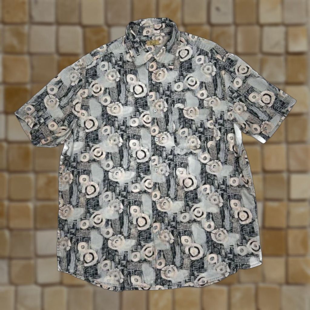 Vintage VINTAGE BHS Shirt Mens Large Short Sleeve Button-Up Abstract Patterned Polyester Multicoloured Grey/Black Casual 90s Size US L / EU 52-54 / 3 - 1 Thumbnail