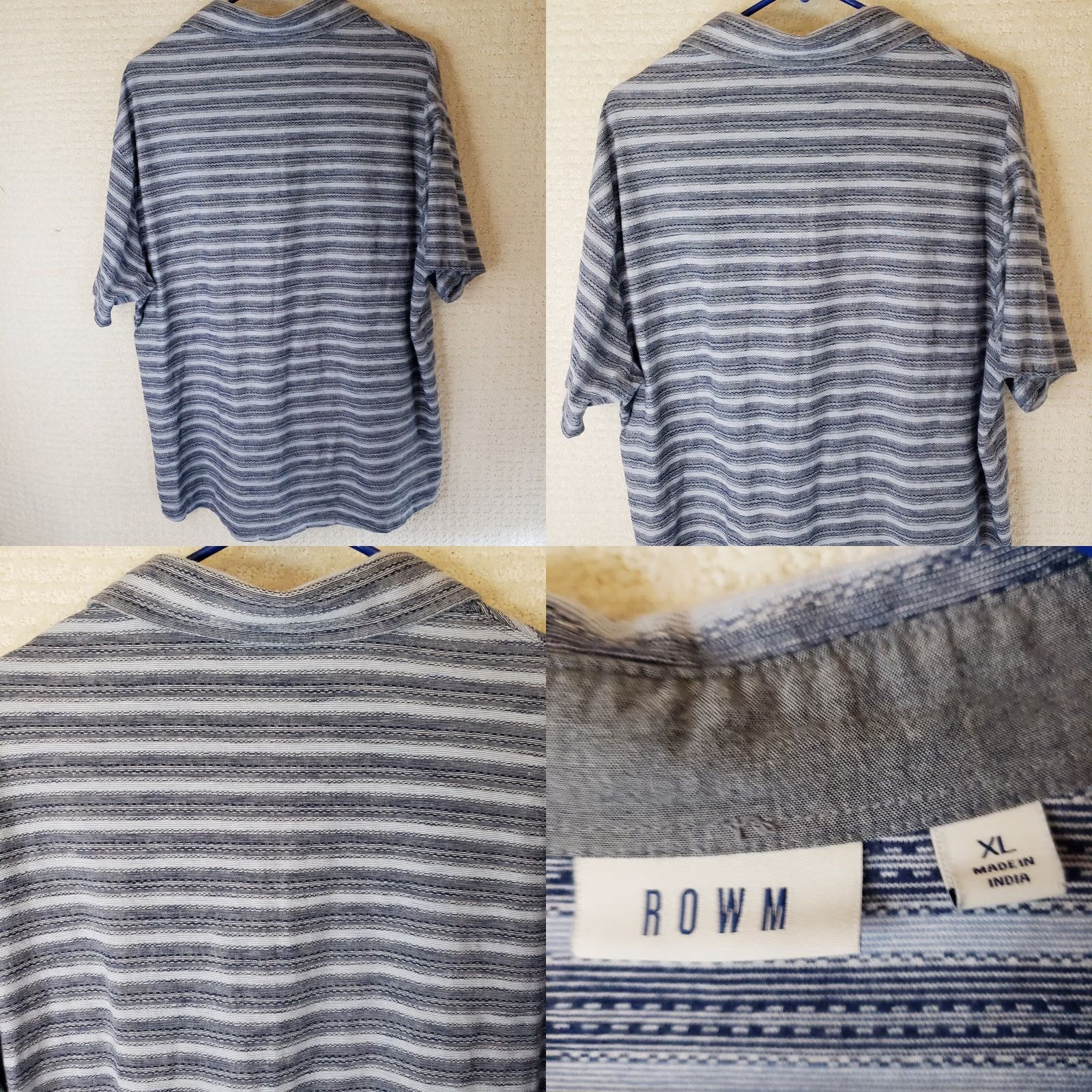 Vintage ROWM Button-Up Shirt XL Men Blue Gray White Striped Short Sleeve Casual Denim Look Soft Feel Shirt Size US XL / EU 56 / 4 - 8 Thumbnail
