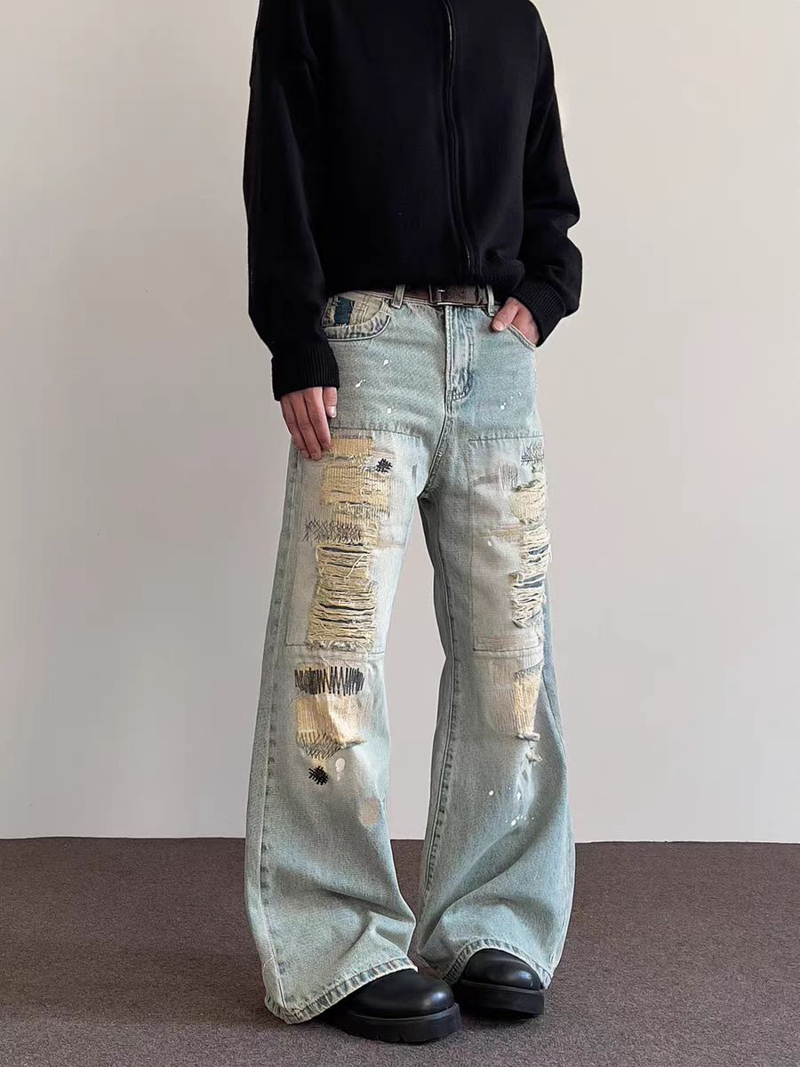 Japanese Brand × Jean Vintage style ripped ink splattered micro flare jeans Size US 34 / EU 50 - 3 Thumbnail