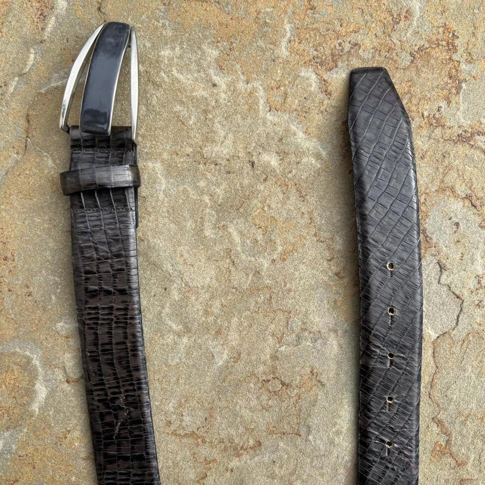 Other Vintage 90s Designer Dark Brown Croc Embossed Leather Belt Size ONE SIZE - 2 Thumbnail