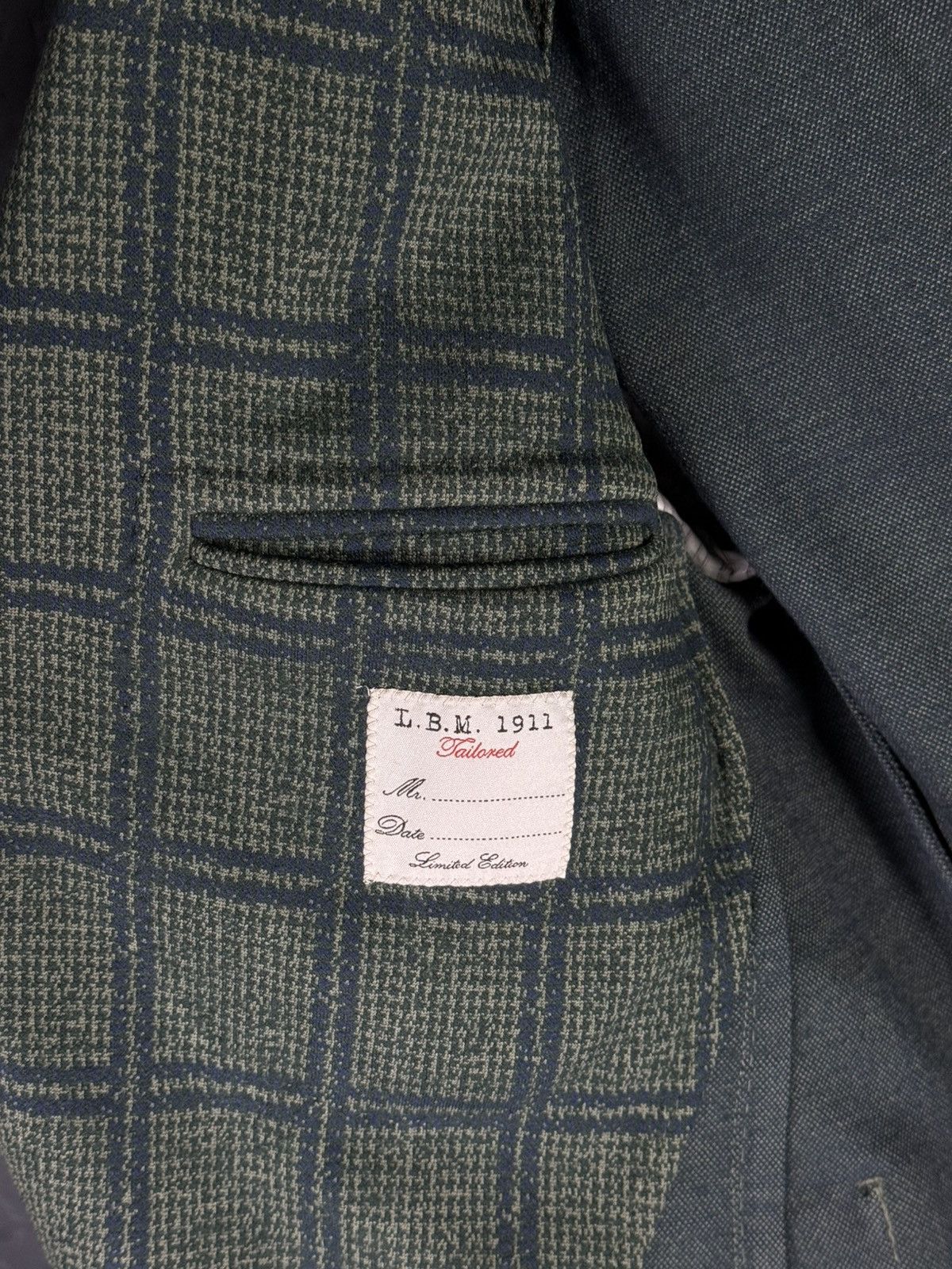 L.B.M. 1911 L.B.M. 1911 Olive Green Check Wool-Blend Men’s Blazer 48R Size 48L - 11 Thumbnail