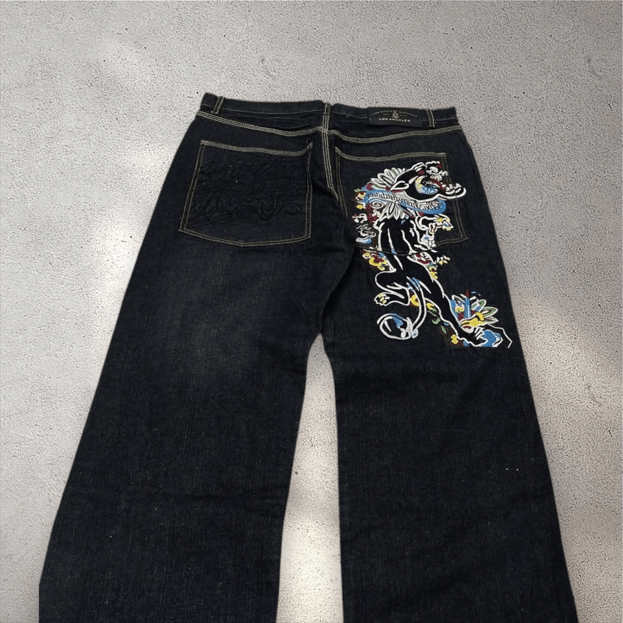 Ed Hardy VTG Christian Audigeri Tiger 🐅 Embroiderd Baggy Denim Pant Size US 38 / EU 54 - 5 Thumbnail