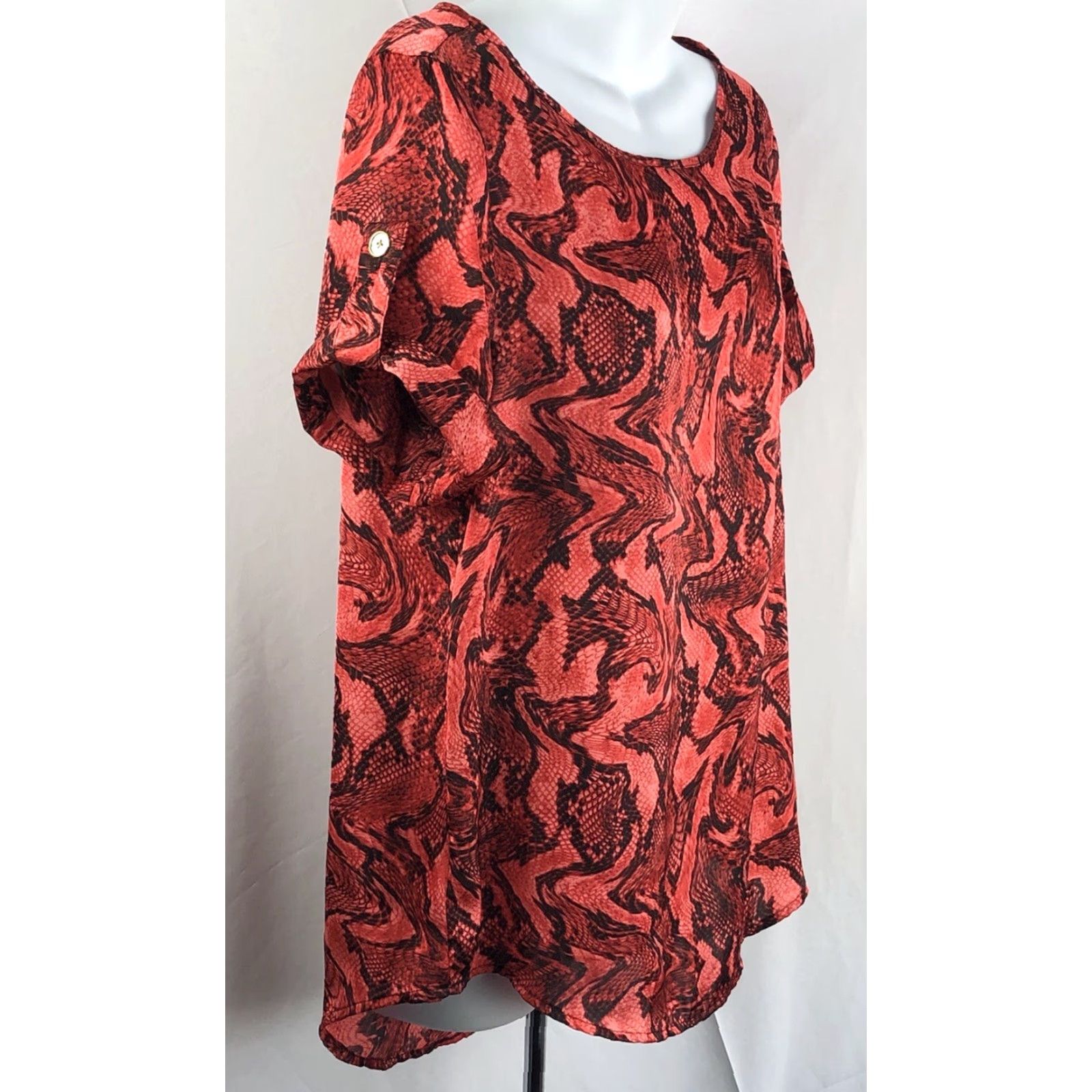Michael Kors Michael Kors Satin Top Blouse M Orange Snake Print Roll Tab Short Sleeve Career Size M / US 6-8 / IT 42-44 - 2 Thumbnail