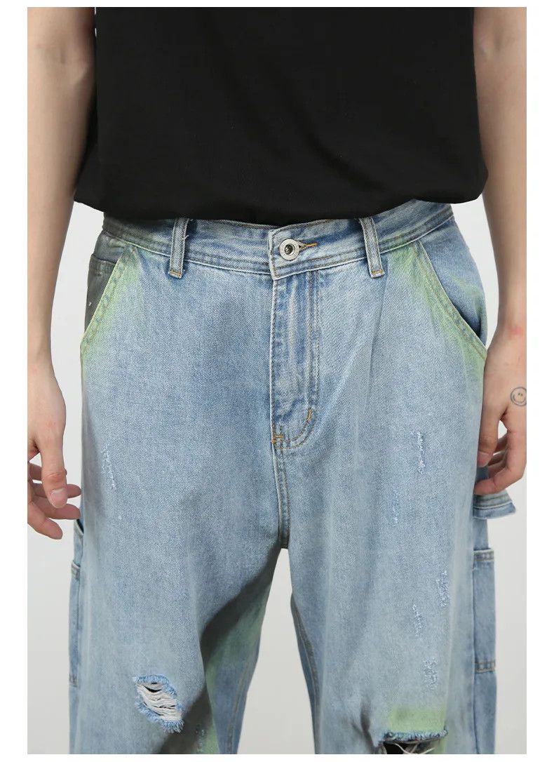 Jean × Vintage Streetwear Hand-Painted Contrast Wide-Leg Ripped Jeans Size US 32 / EU 48 - 9 Thumbnail