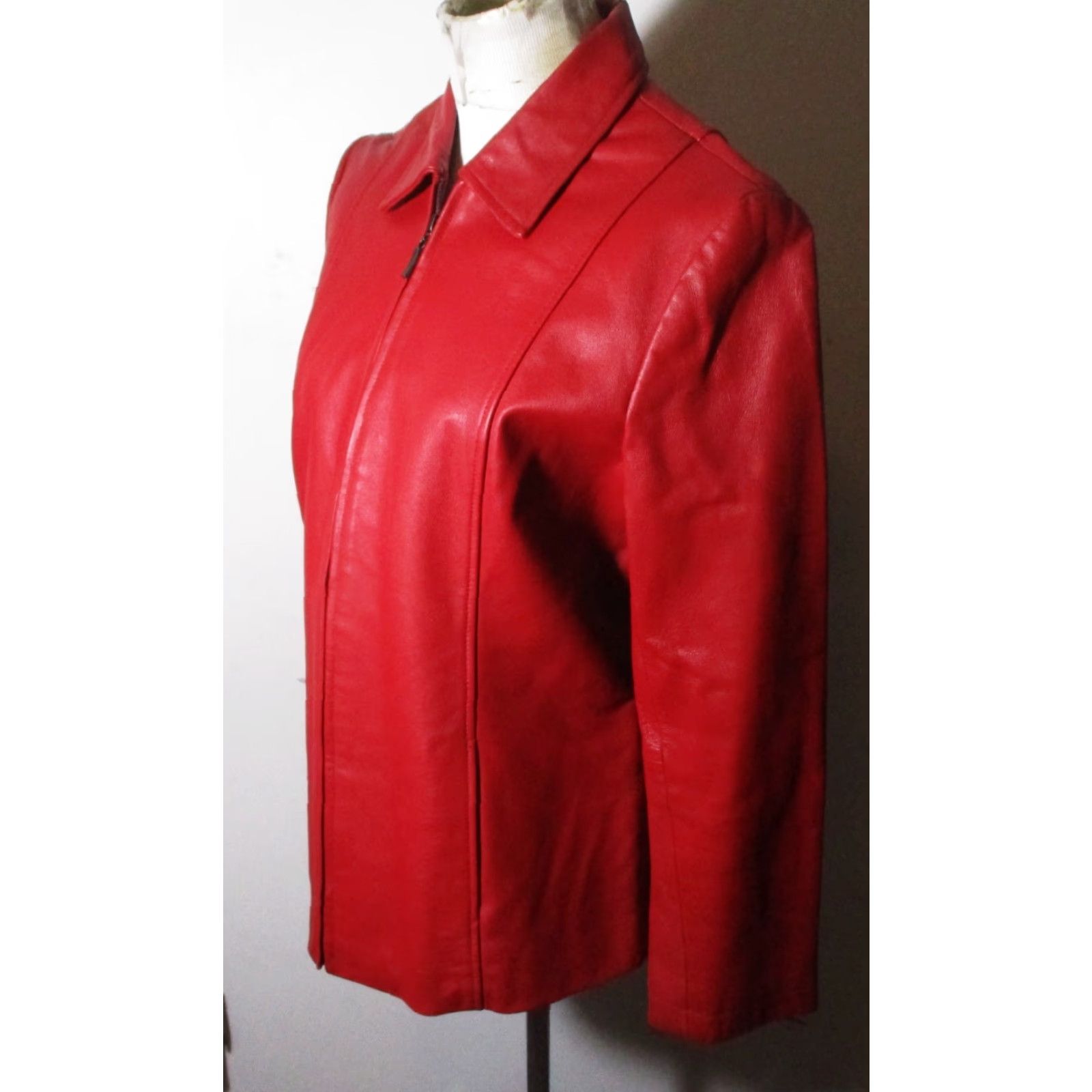 Vintage DIALOGUE Women's Leather Jacket Red Full Zip S NEW Size S / US 4 / IT 40 - 4 Thumbnail