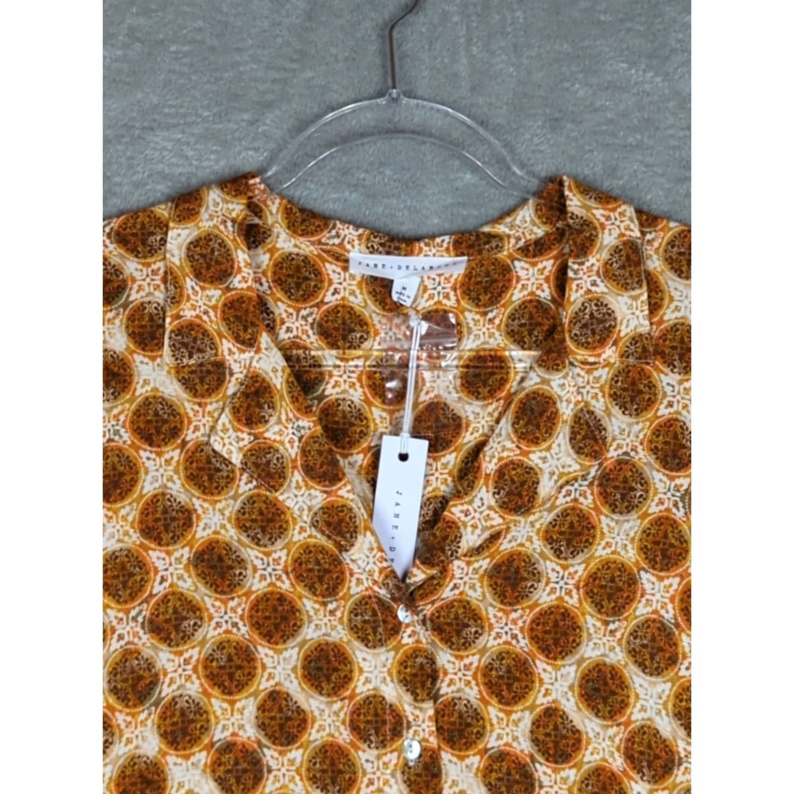 Vintage VINTAGE? Jane & Delancey Blouse Womens M Orange Button-Up Short Sleeve Top Boho Hippie Size M / US 6-8 / IT 42-44 - 3 Thumbnail