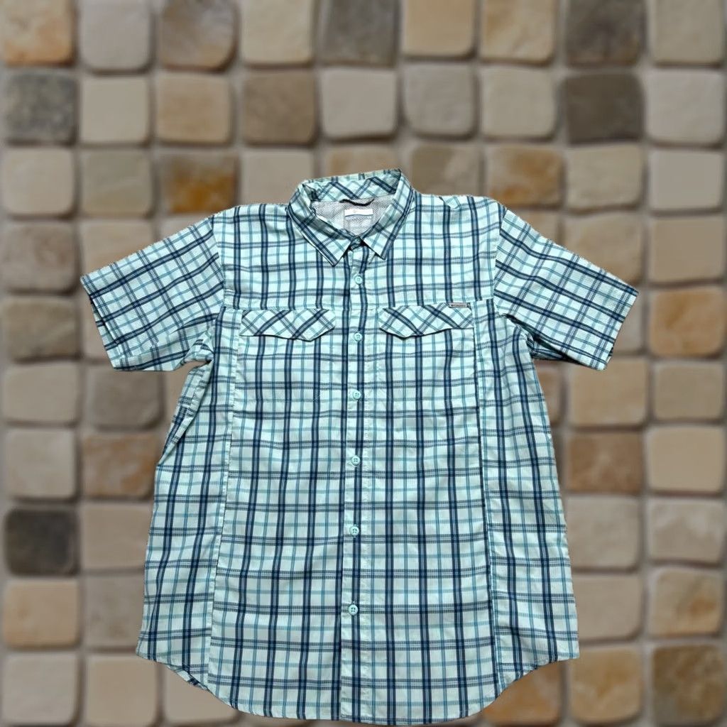 Columbia Button-Up Shirt Mens Large Blue Plaid Outdoor Casual Short Sleeve, Men's
