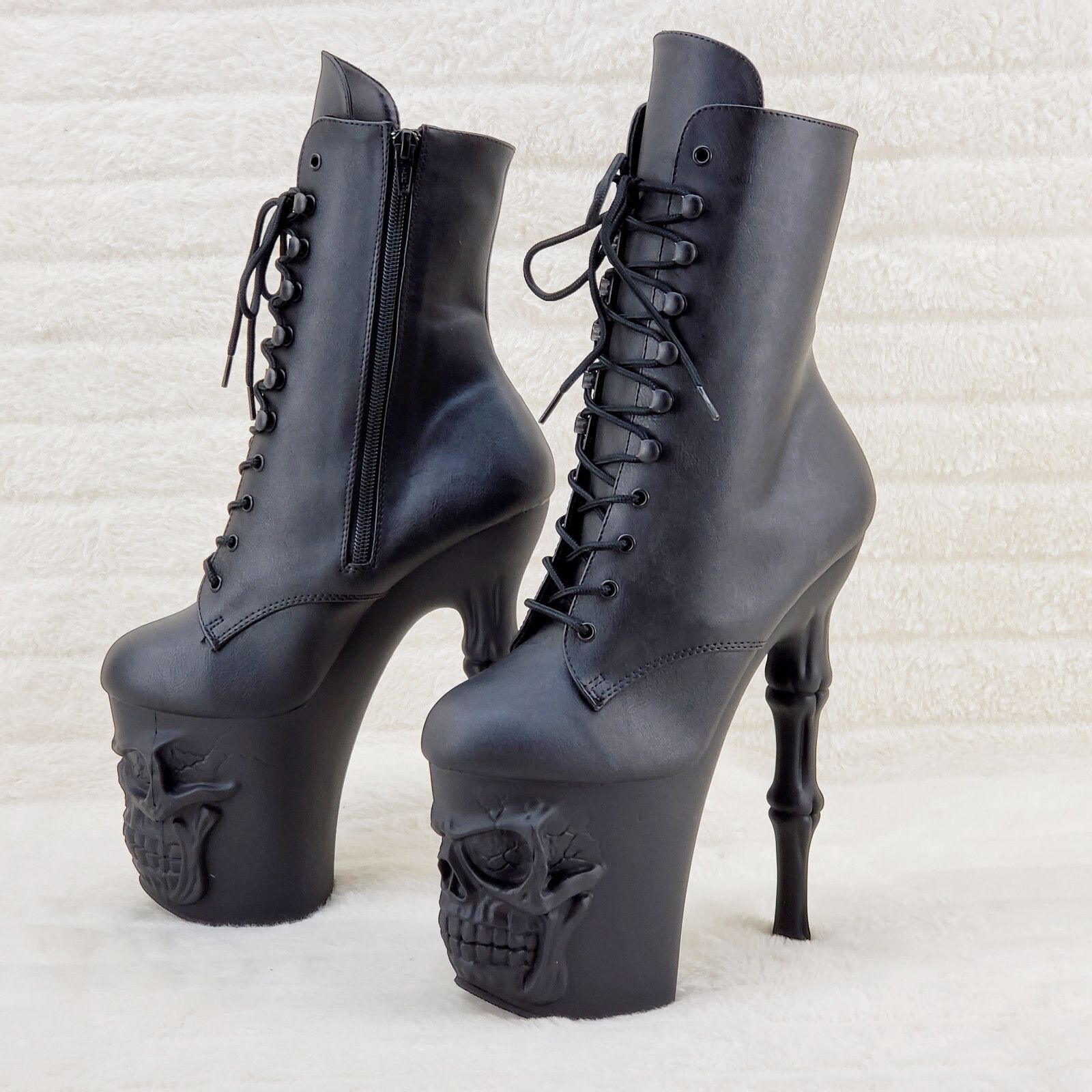 Other Rapture Black Matte Skull & Bones 8" High Heel Platform Ankl Size US 8 / IT 38 - 6 Thumbnail