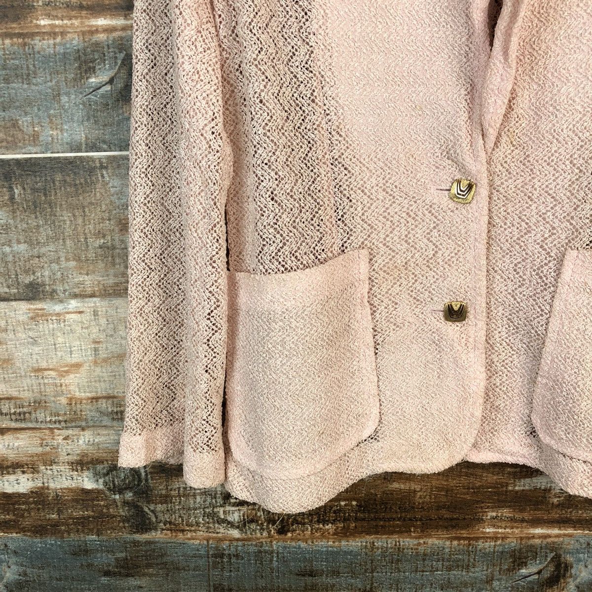 Japanese Brand × Vintage Japanese Brand Pink crochet meshnet Cardigan Knitwear #A1243 Size M / US 6-8 / IT 42-44 - 7 Thumbnail