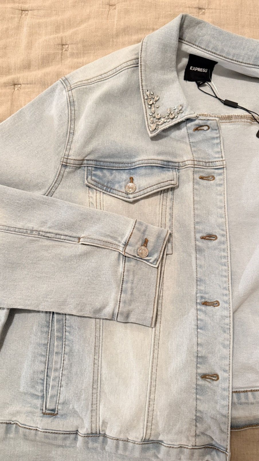 Express Express Women Denim Jacket with Rhinestone Collar – Size XL Size XL / US 12-14 / IT 48-50 - 6 Thumbnail