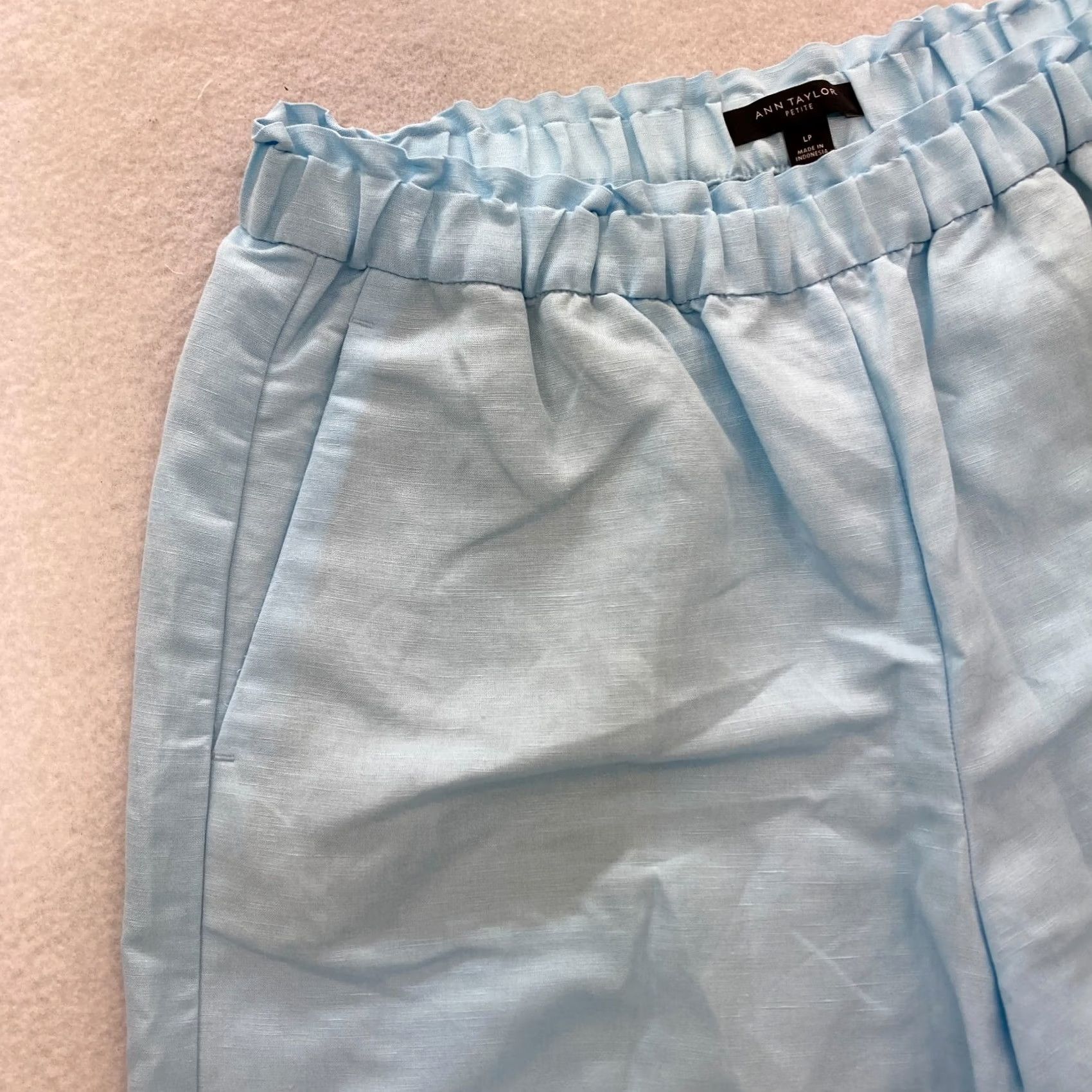 Ann Taylor Ann Taylor Pull On Wide Leg Crop Pants Women's Large Petite Blue Linen Beachy Size 24" / US 00 / IT 34 - 3 Thumbnail