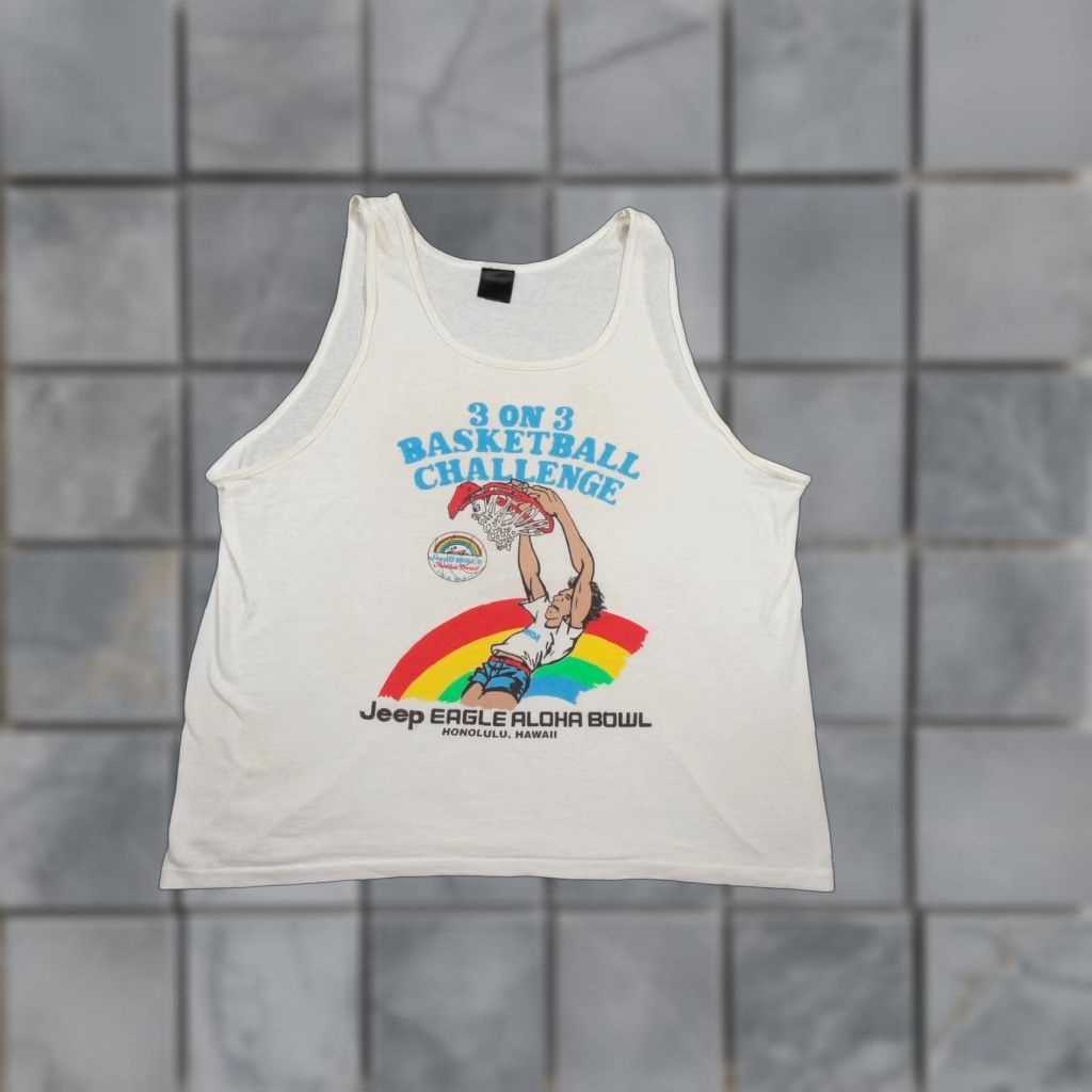 Other VINTAGE Jeep Eagle Aloha Bowl - 3 on 3 Basketball Challenge Tank Shirt Mens XL White Graphic Print Sports Hawaii 1990s Mens Size US XL / EU 56 / 4 - 1 Thumbnail