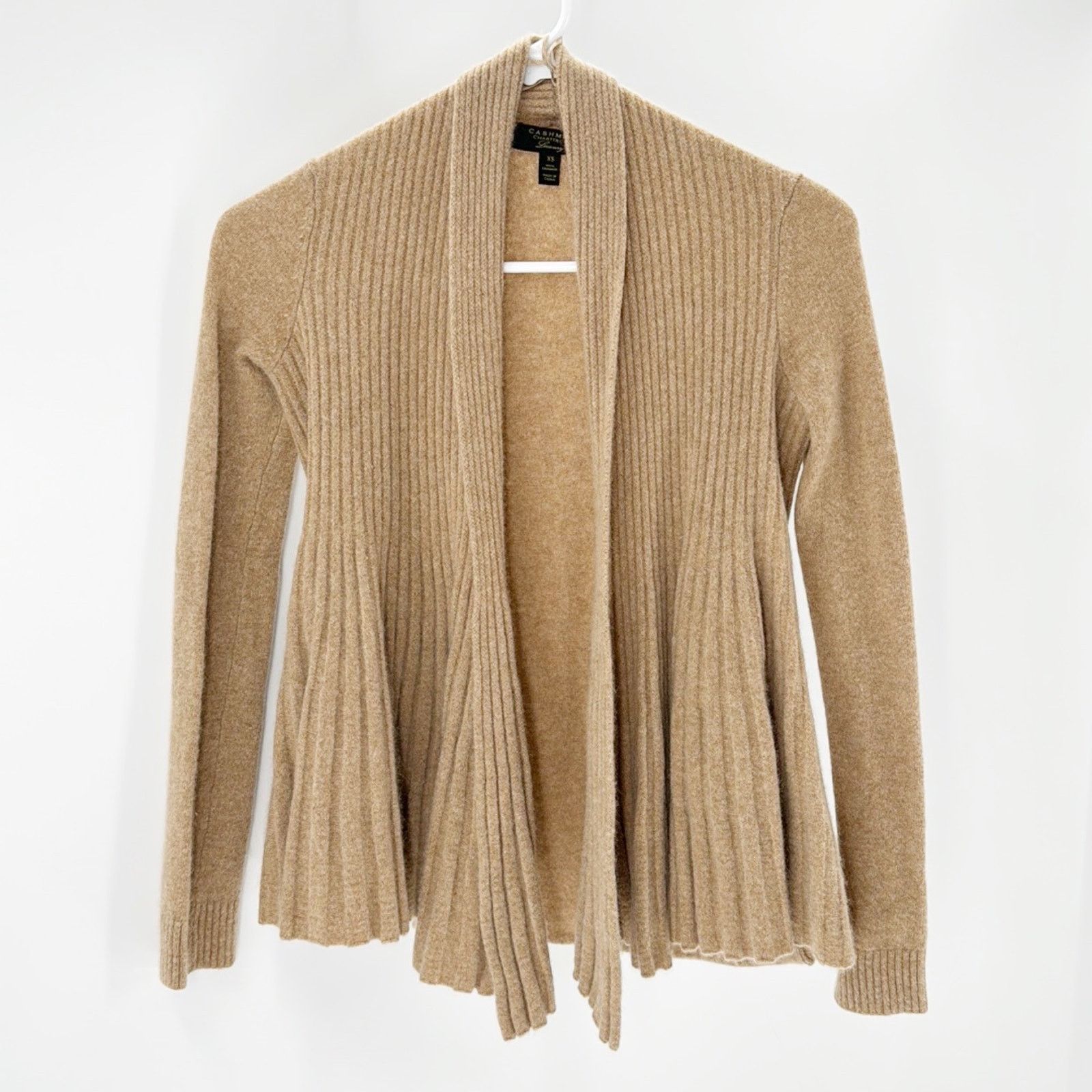 Other Charter Club Cashmere Ribbed Draped Tan Cardigan Sweater Size XS / US 0-2 / IT 36-38 - 1 Thumbnail