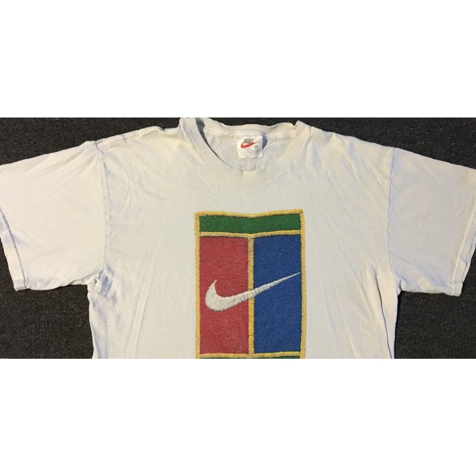 Nike VINTAGE Nike Shirt M 90s Swoosh Faded Challenge Court Grunge Hip Hop Rap Tennis Andre Agassi White Striped Pattern Mens Gift Size US M / EU 48-50 / 2 - 7 Thumbnail