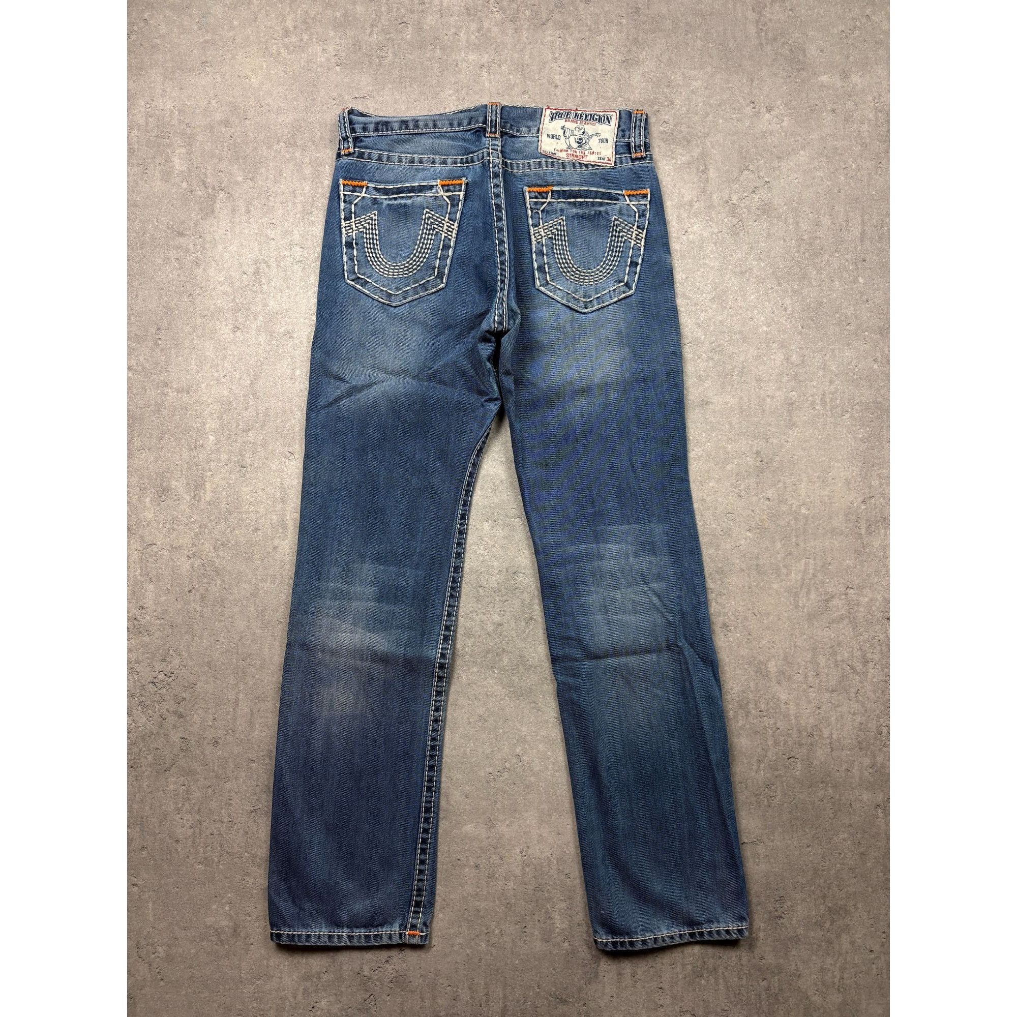True Religion Straight Jeans Thick Contrast Stitch Y2K Style
