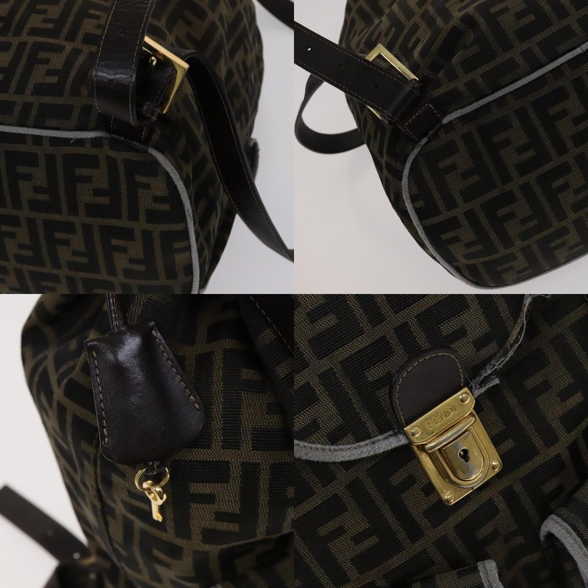 Fendi FENDI Zucca Canvas Backpack Brown Black Gold Size ONE SIZE - 11 Thumbnail