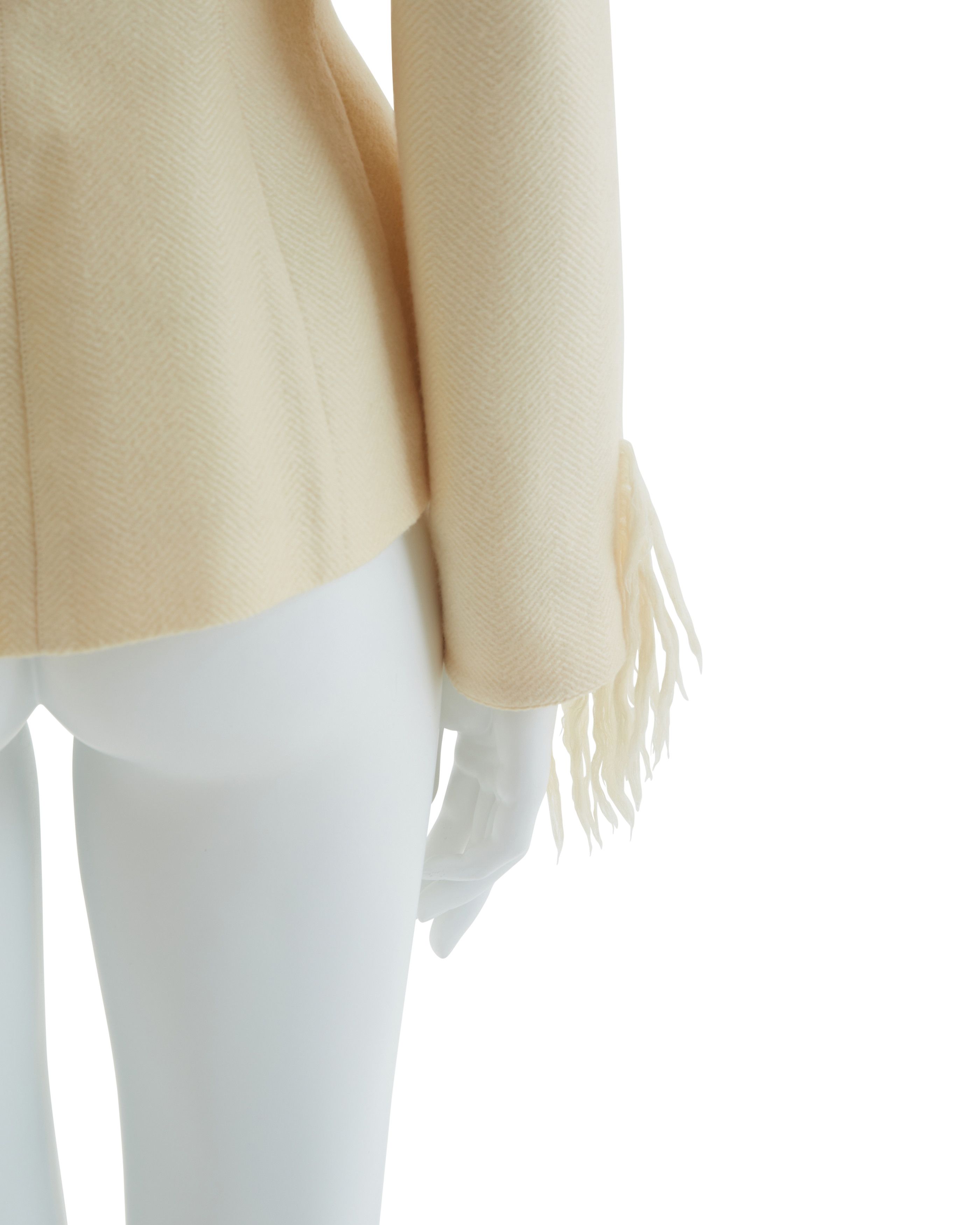 Thierry Mugler Off-white mohair fringe scarf collar jacket and skirt suit Size M / US 6-8 / IT 42-44 - 8 Thumbnail