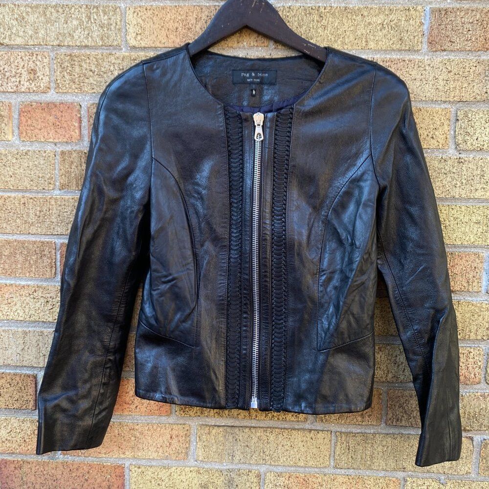 Rag & Bone Rag & Bone Lambskin Biker Jacket Leather Size 6 Black Shirt Size M / US 6-8 / IT 42-44 - 5 Thumbnail