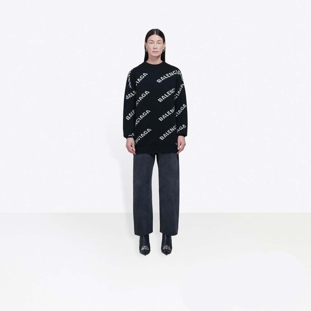 Balenciaga o1bcso1str0525 Jacquard Logo Crewneck Sweater in Black/White Size M / US 6-8 / IT 42-44 - 3 Thumbnail