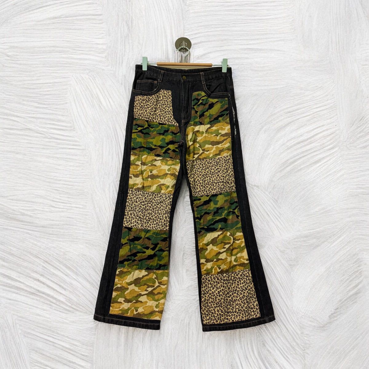 Flare Double Knee Camouflage Custom Distressed Denim
