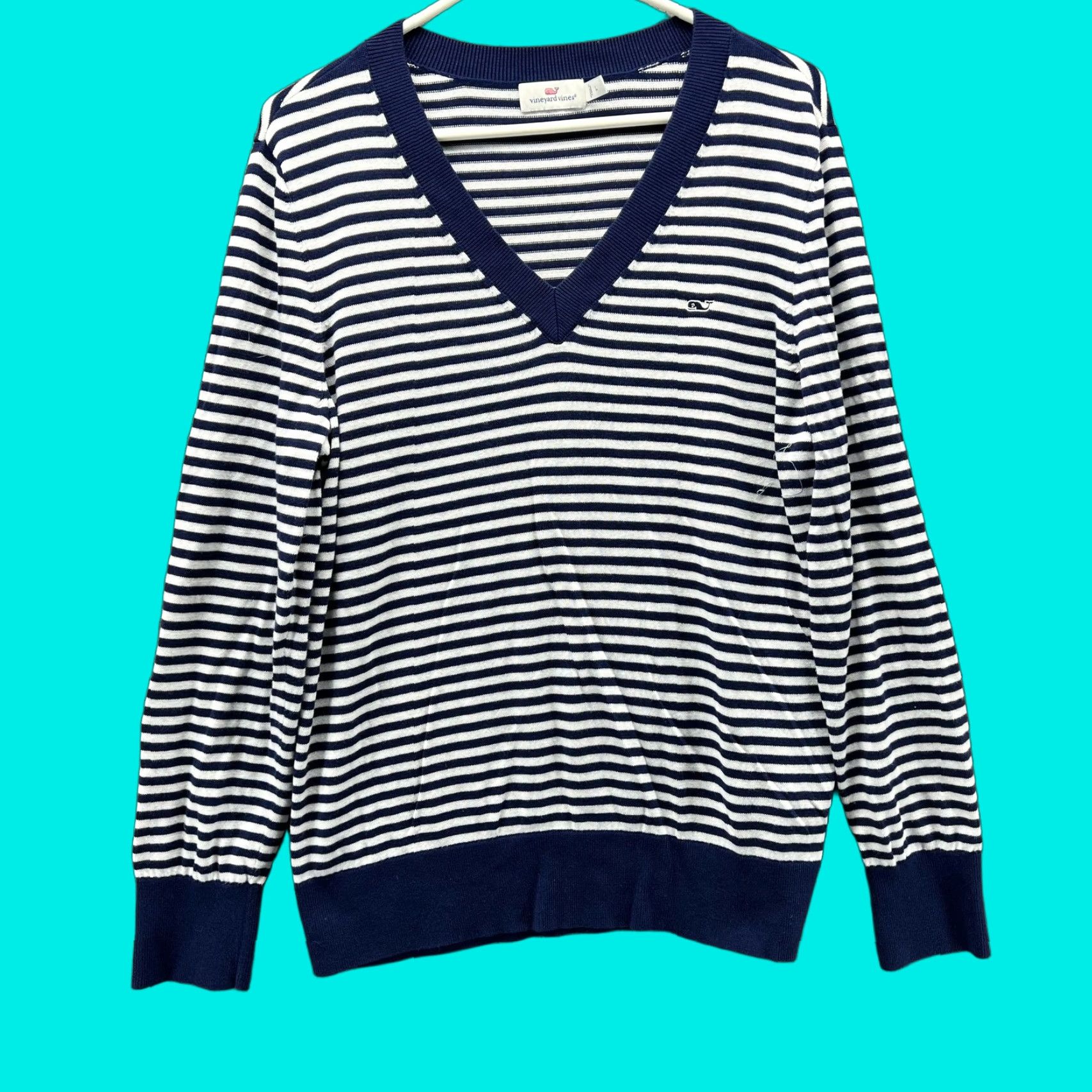 Vineyard Vines Vineyard Vines Sweater Women L Blue Striped V-Neck Knit Pullover Size L / US 10 / IT 46 - 1 Thumbnail