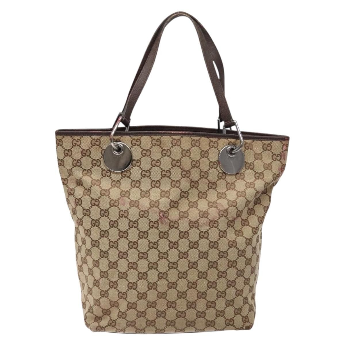 Gucci GUCCI GG Canvas Tote Bag Beige Silver Size ONE SIZE - 2 Thumbnail