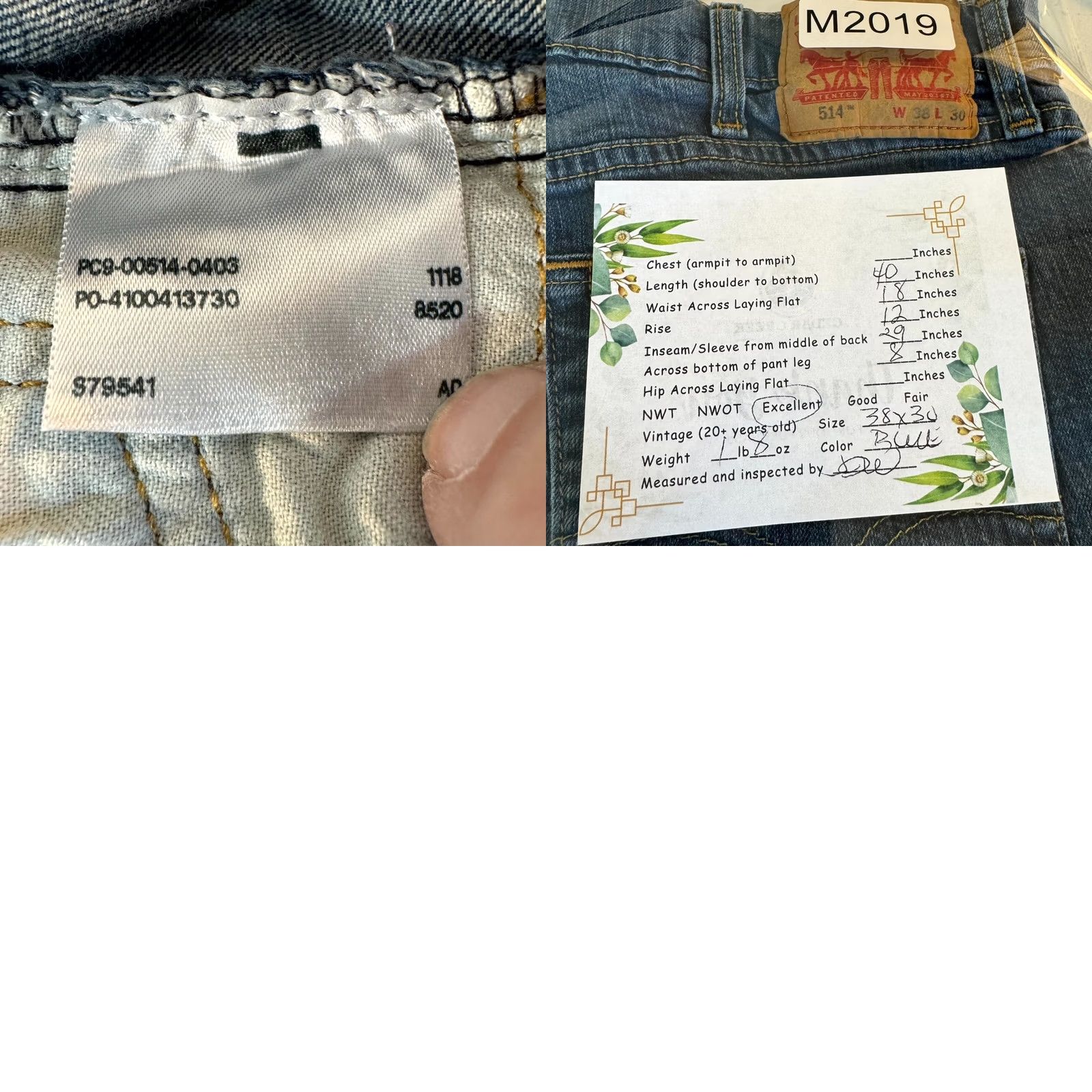 Levi's Levi's 514 Jeans 38 X 30 Blue Denim Mid-Rise 5-Pockets Straight Fit Zip Fly Mens Regular Size 38 Color Blue Jeans Size US 38 / EU 54 - 8 Thumbnail