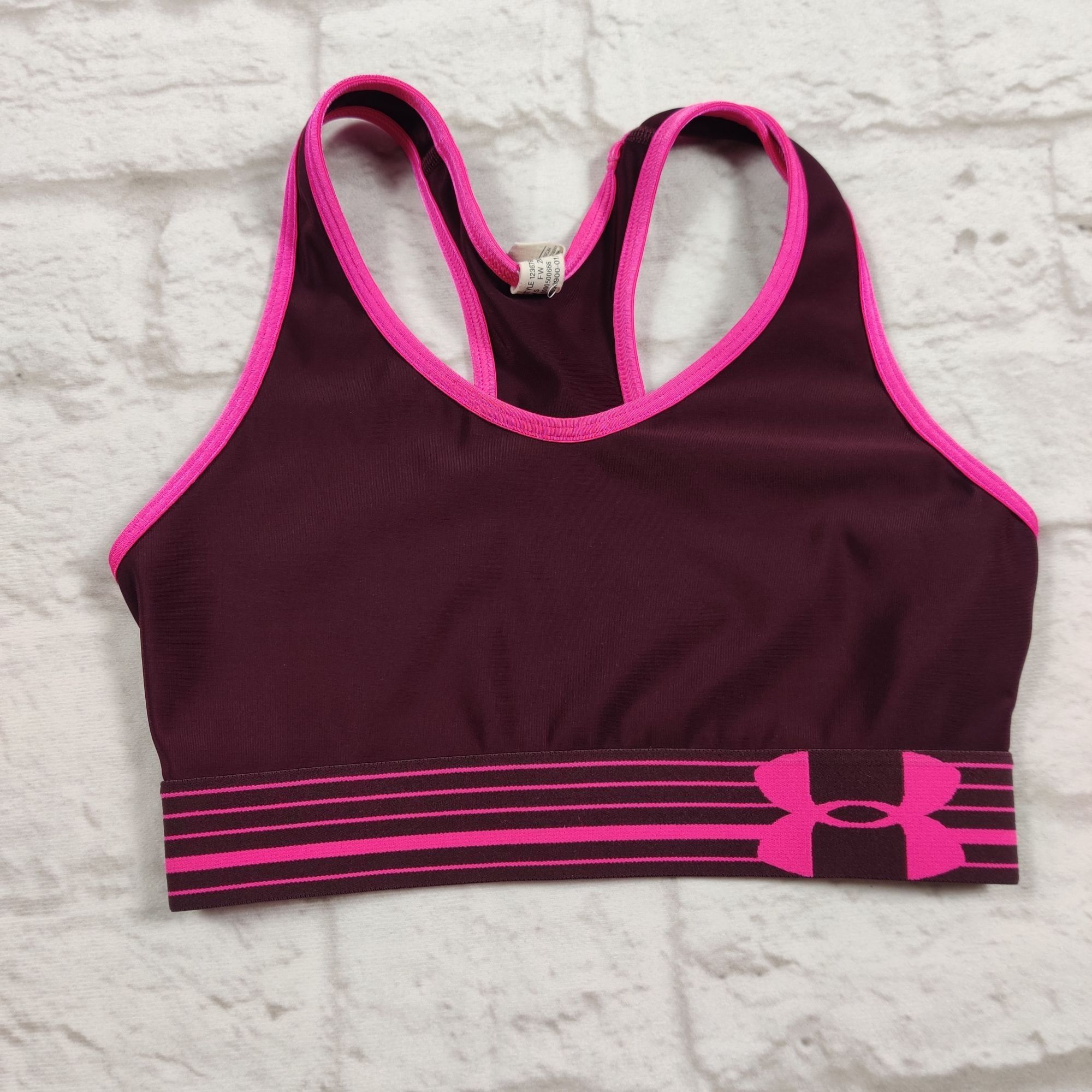 Under Armour Under Armour XS HeatGear Sports Bra Burgundy Pink Trim Compr Size ONE SIZE - 3 Thumbnail