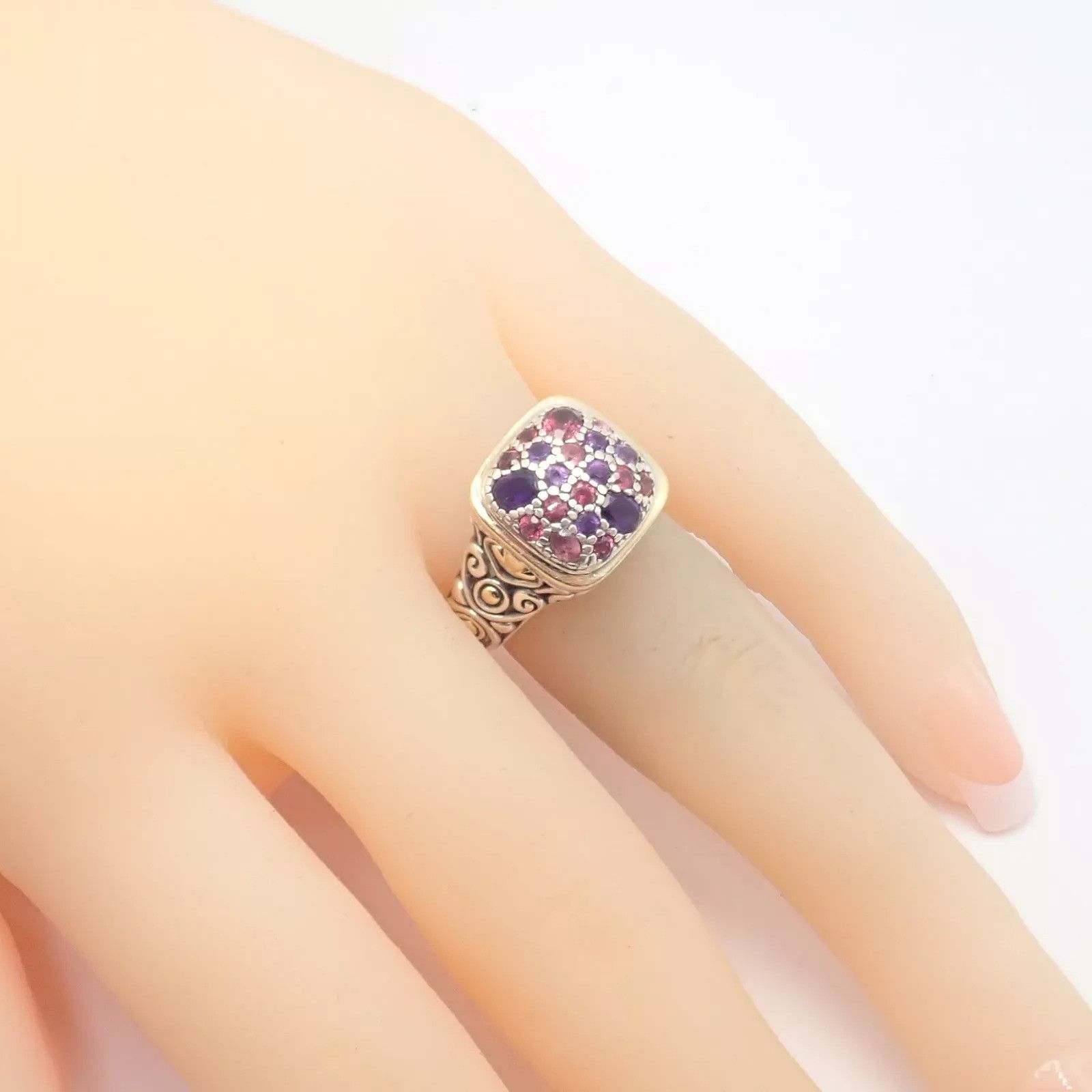 John Hardy Silver 18k Yellow Gold Lava Fire Amethyst Tourmaline Ring Size ONE SIZE - 7 Thumbnail