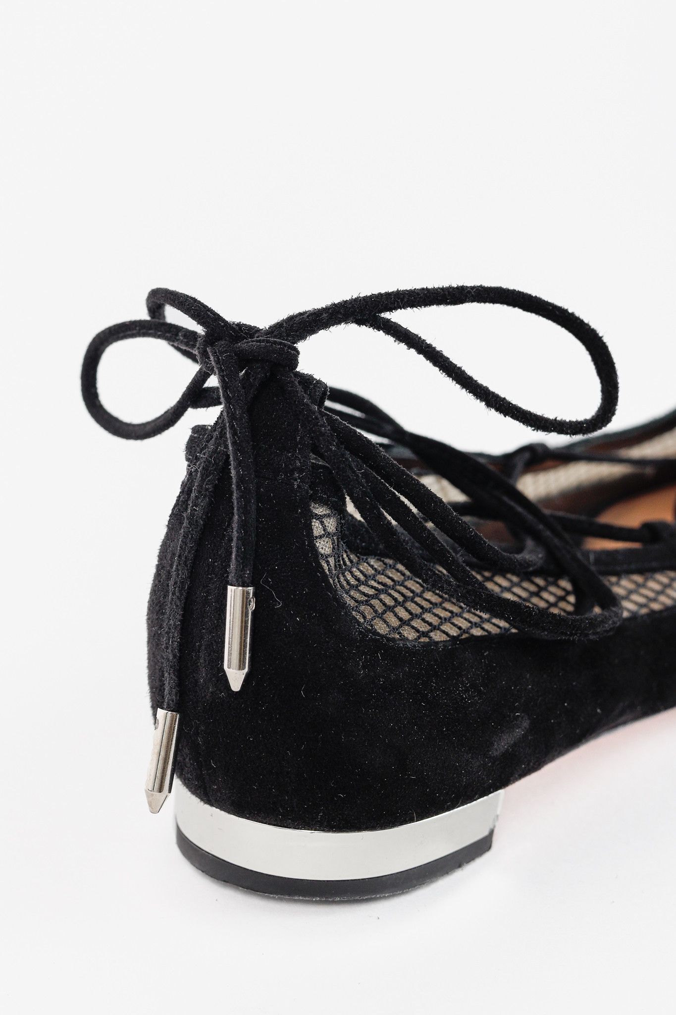 Aquazzura Aquazzura Dalia Black Suede & Mesh Ankle-Tie Ballet Flats Size US 9 / IT 39 - 8 Thumbnail