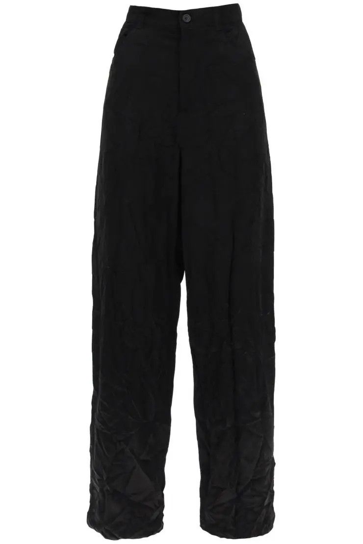 image of Balenciaga O1S22I1N0424 Crinkled Effect Trousers In Black, Women's (Size 30)