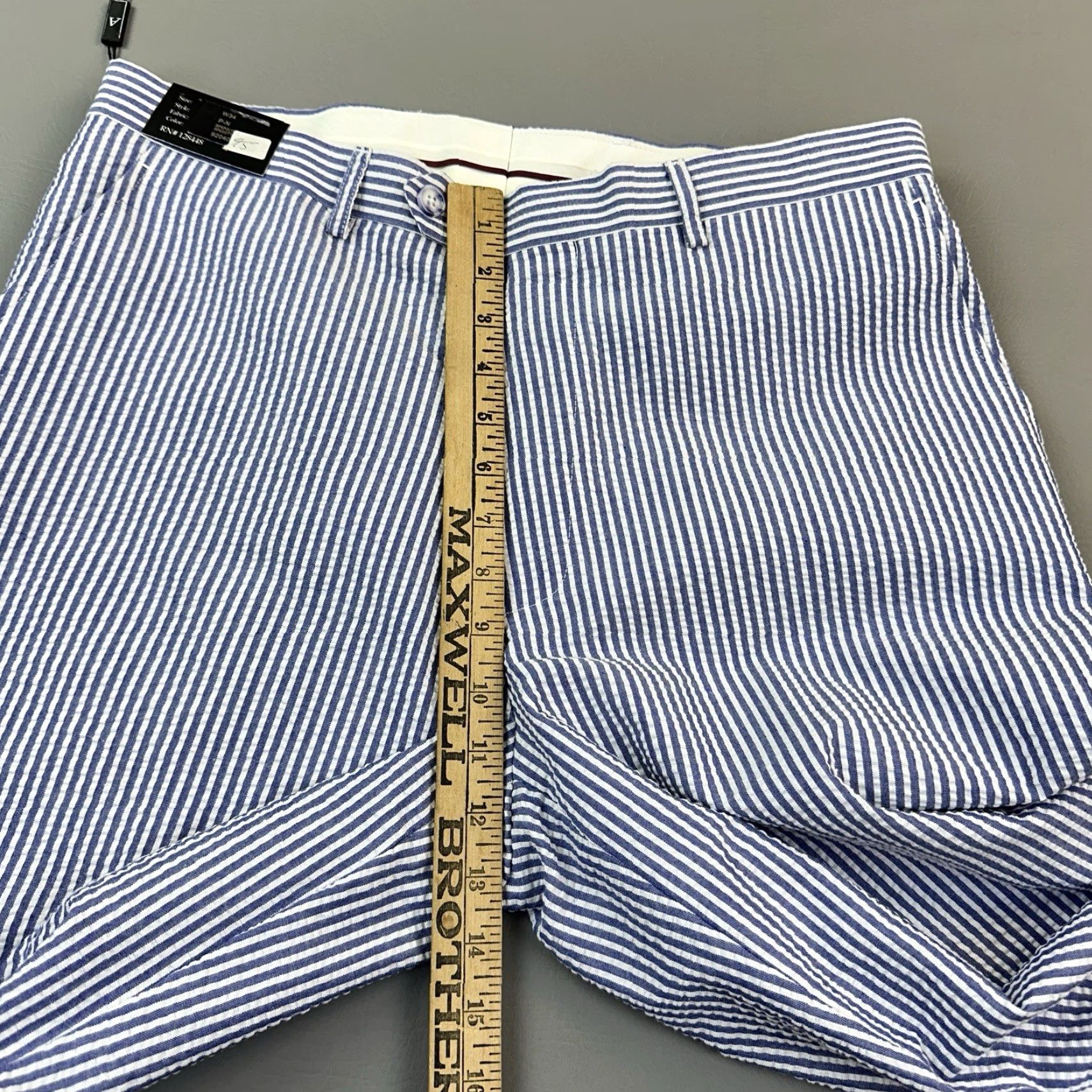 Vintage Afazzy New York Pants Mens 34 White Blue Seersucker Tailor Ready Hem NWT Size US 34 / EU 50 - 5 Thumbnail