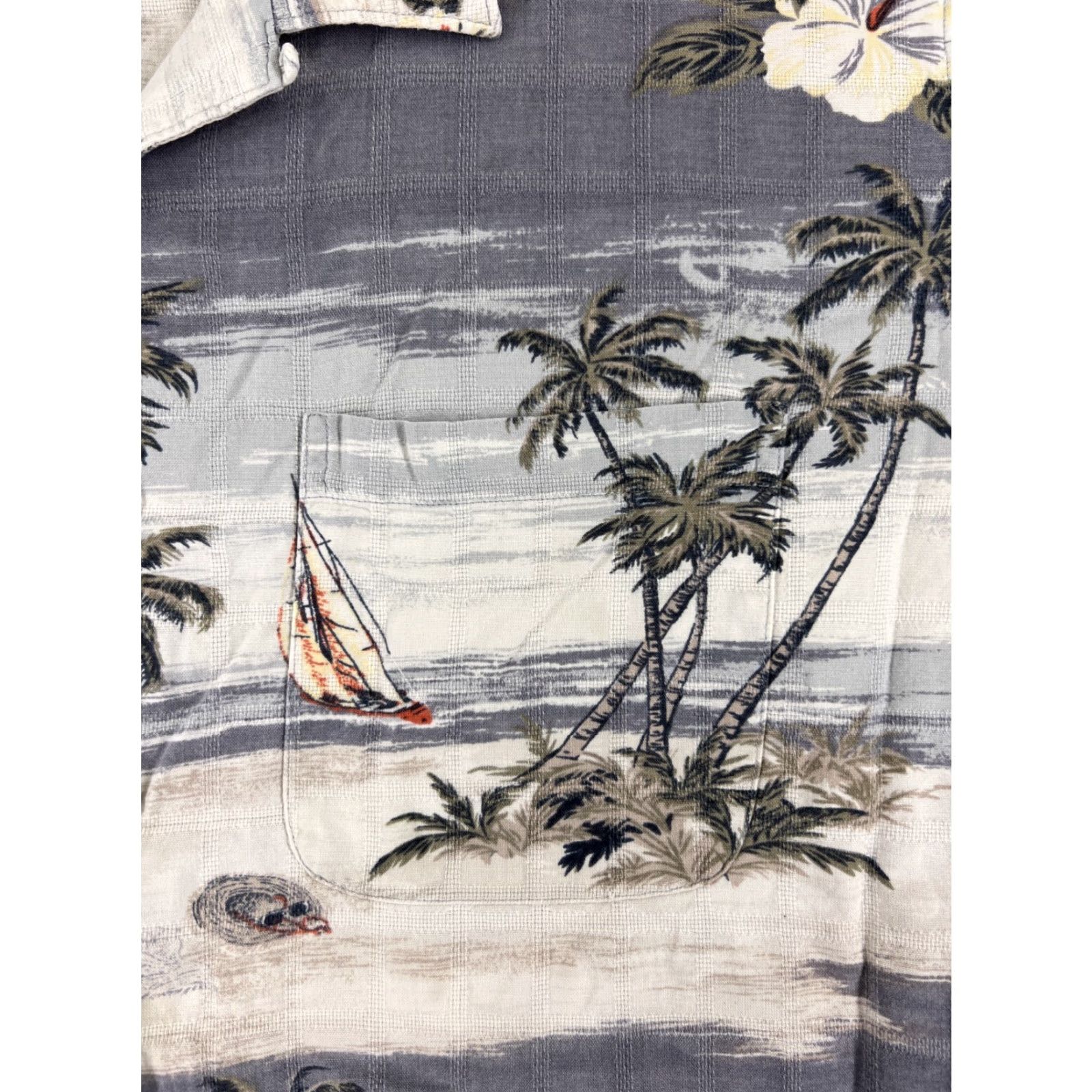 Vintage Palm Island Shirt Men's Beige Gray Hawaiian Cotton Blend Button-Up Short Sleeve Aloha Floral - 40 Chest, L Size US L / EU 52-54 / 3 - 6 Thumbnail